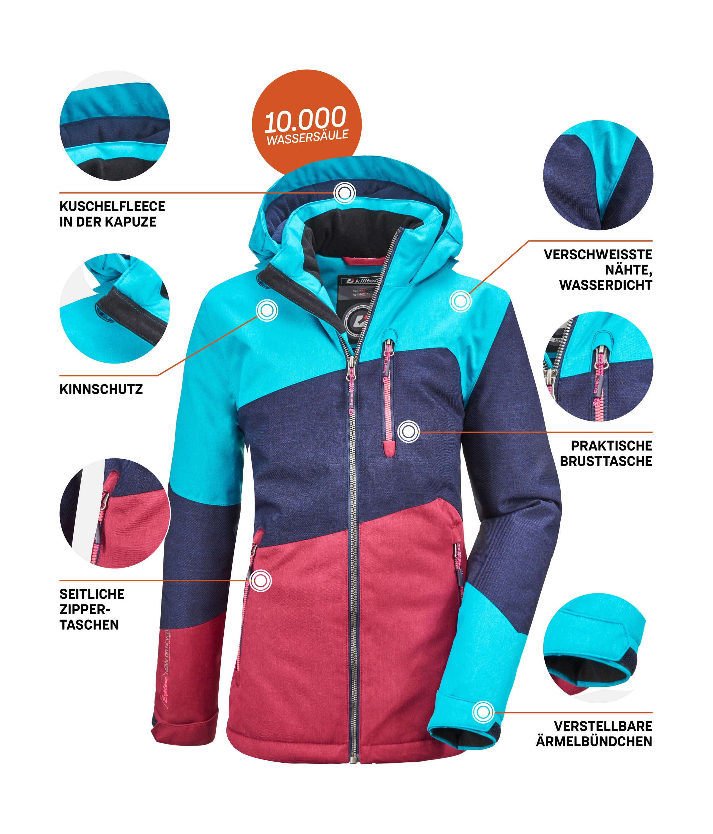 Killtec Outdoorjacke »Lynge GRLS JCKT B«, Wasserdichte Winterjacke mit Kapuze, Fleece, verstellbaren Ärmeln