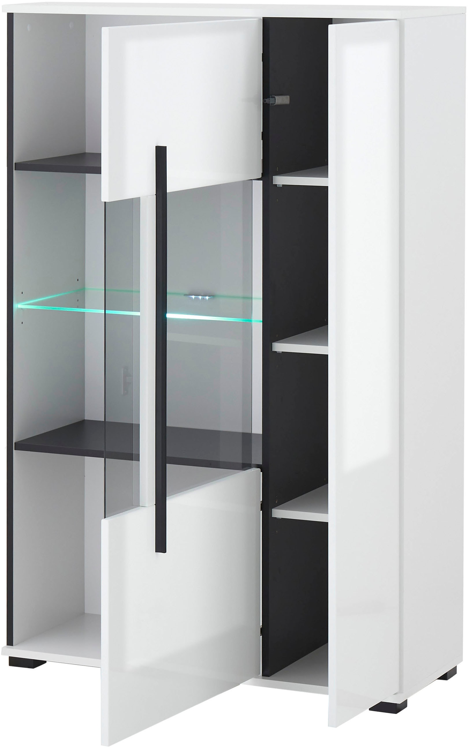 INOSIGN Vitrine »Cantara, Vitrinenschrank in Eiche Evoke oder weiß, Standvitrine«, schwarzer Stangengriff, ausreichend Stauraum, vielseitig einsetzbar