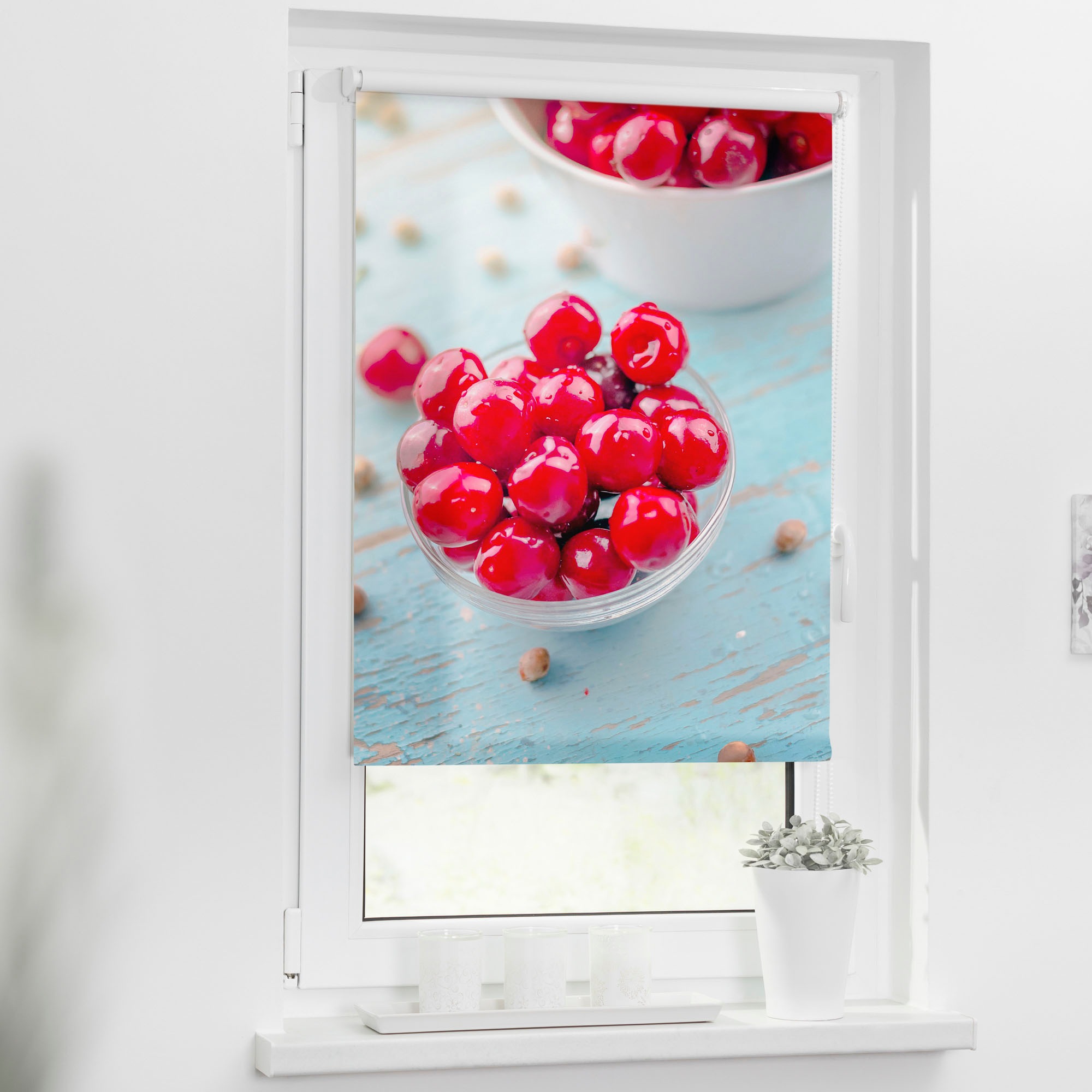 LICHTBLICK ORIGINAL Seitenzugrollo »Rollo Klemmfix, ohne Bohren, Verdunkelung, Kirschen - Rot« verdunkelnd Verdunkelung | energiesparend freihängend