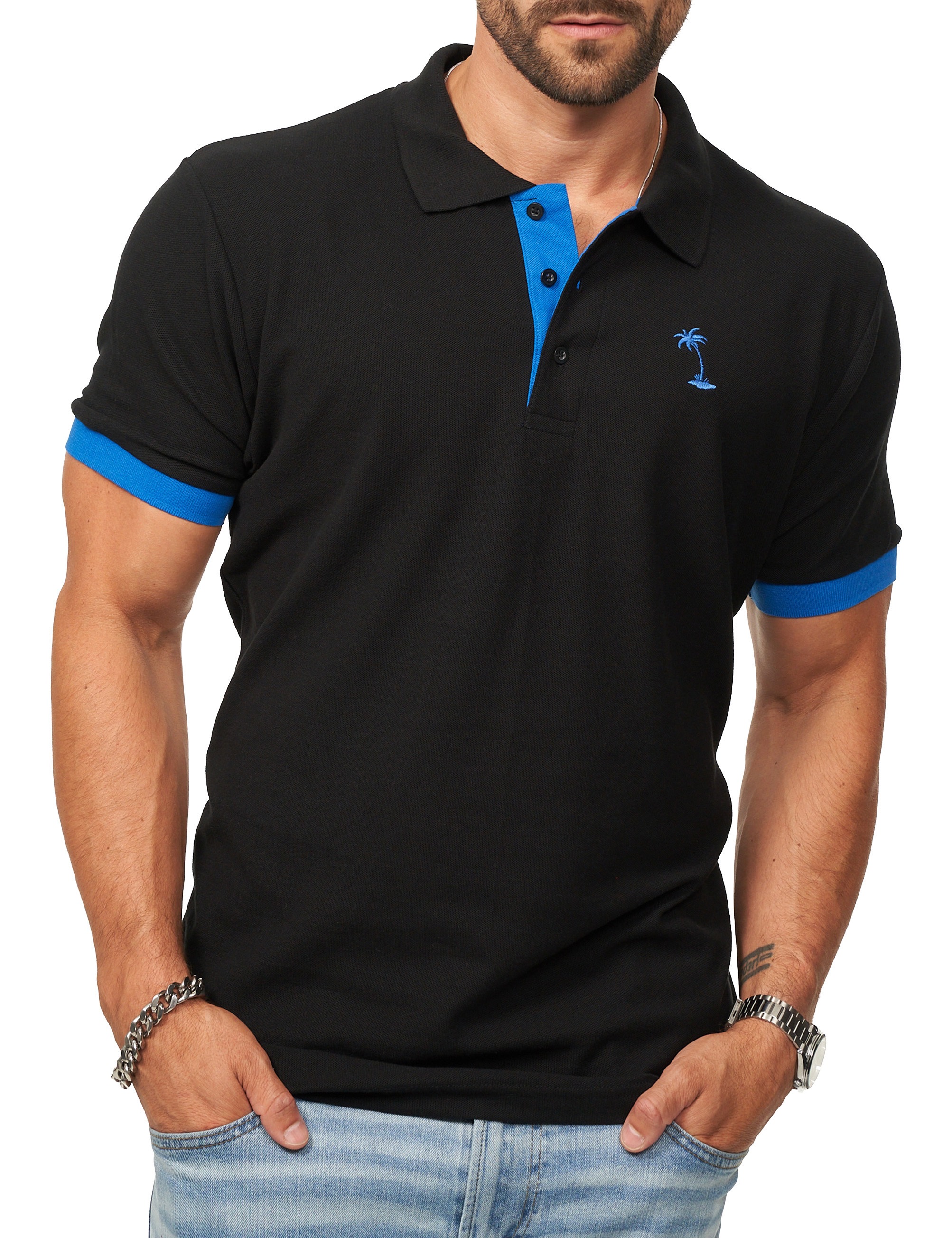 Daily Cotton Poloshirt »Daily Cotton Poloshirt in Kurzarm als Freizeit Polo T-Shirt - Polo-Hemd für Herren« Männer Polohemd im Regular-Fit in Piqué-Qualität mit Palmen-Logo