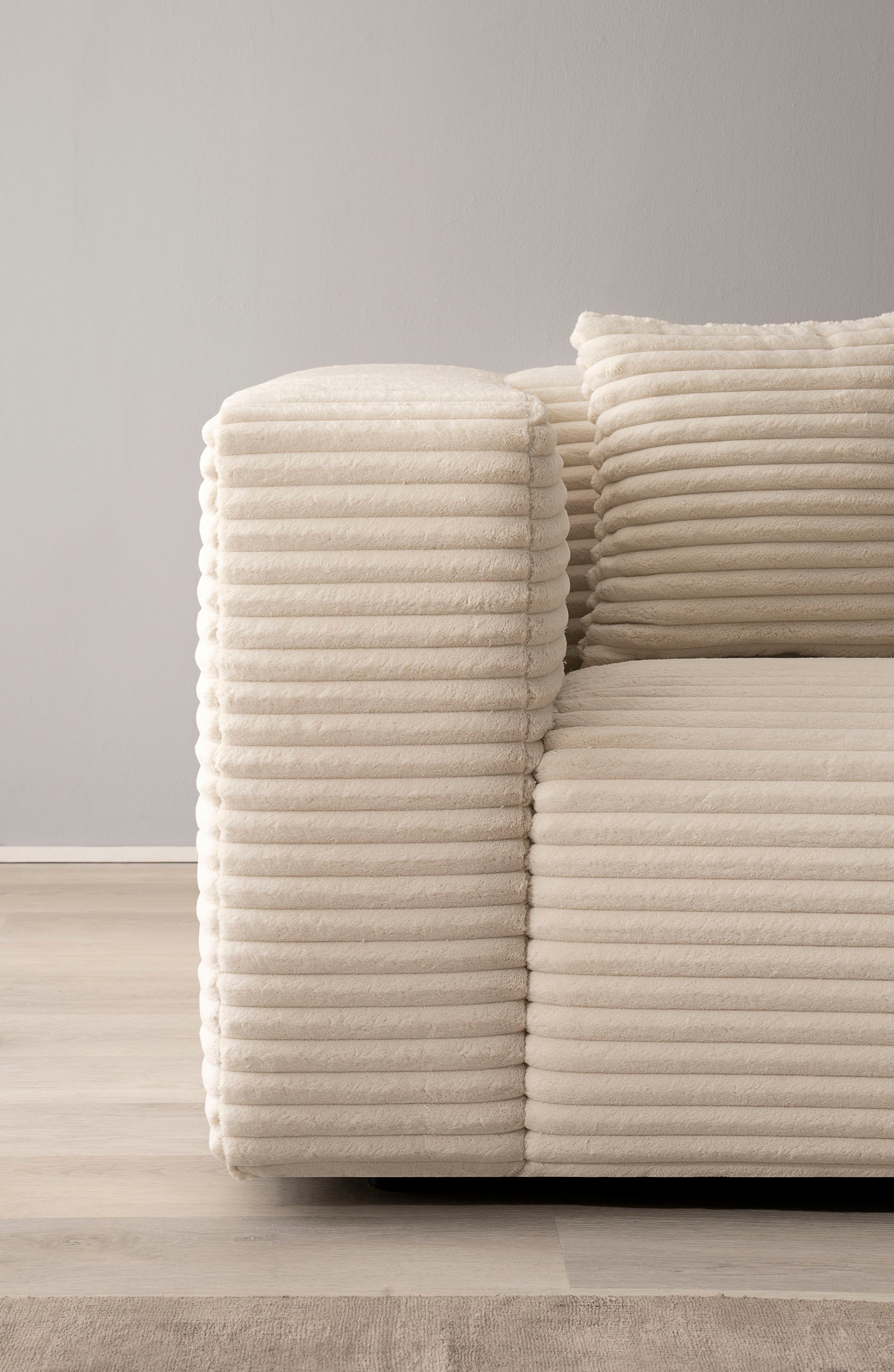 andas Ecksofa »BAKELS, L-Form in Cord oder Boucle-Stoff, moderne Couch«, wahlweise Recamiere rechts/links, bequemer Sitzkomfort