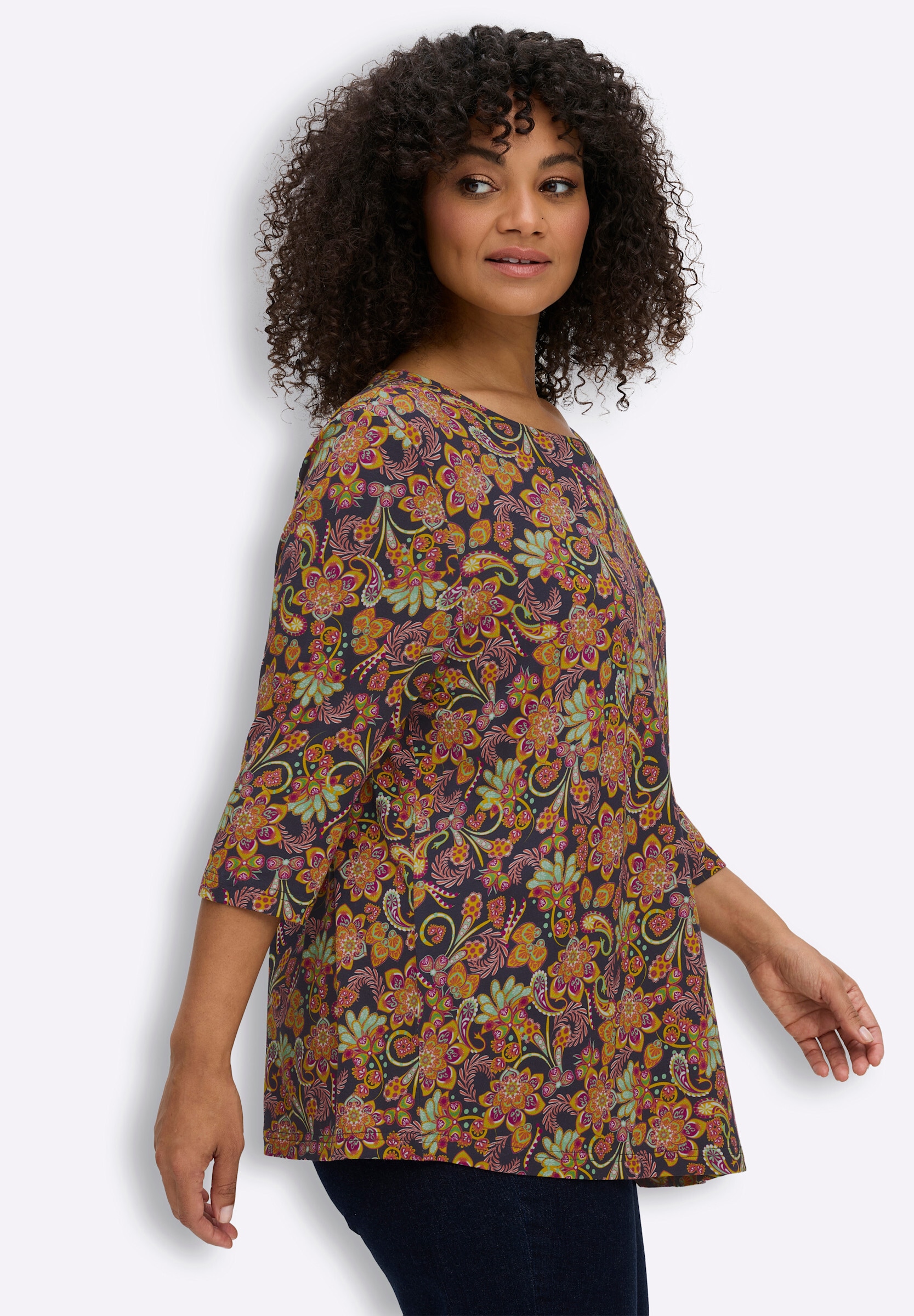 Sheego Longshirt »3/4-Arm-Shirt 3/4-Arm-Shirt mit asymmetrischem Saum«