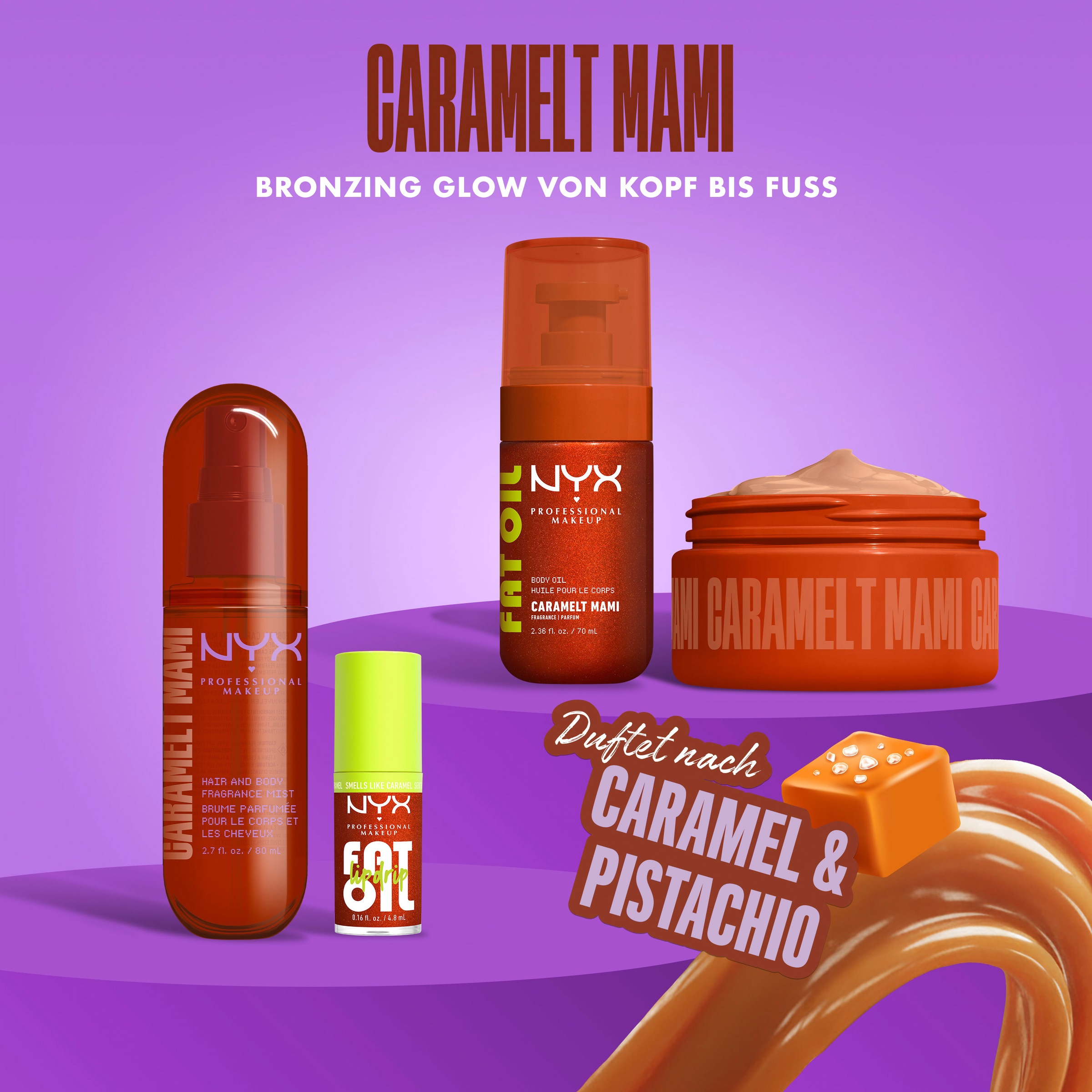 NYX PROFESSIONAL MAKEUP Körperbutter »FAT OIL BODY BUTTER CARAMELT MAMI« reichhaltige Körperbutter Mini, mit 24h Hydration
