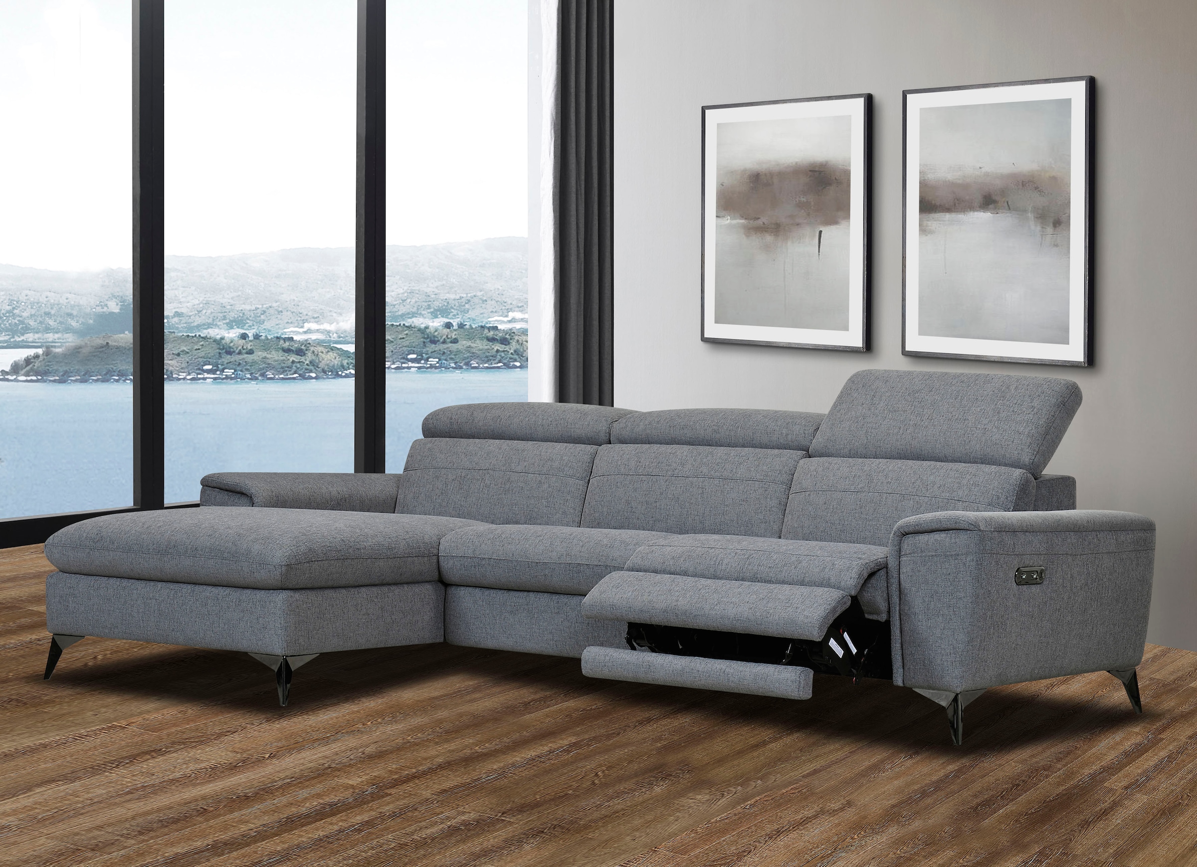 Places of Style Ecksofa »Theron, L-Form, 263 cm,«, elektrische Relaxfunktion, USB-Anschluss, manuelle Kopfteilverstellung