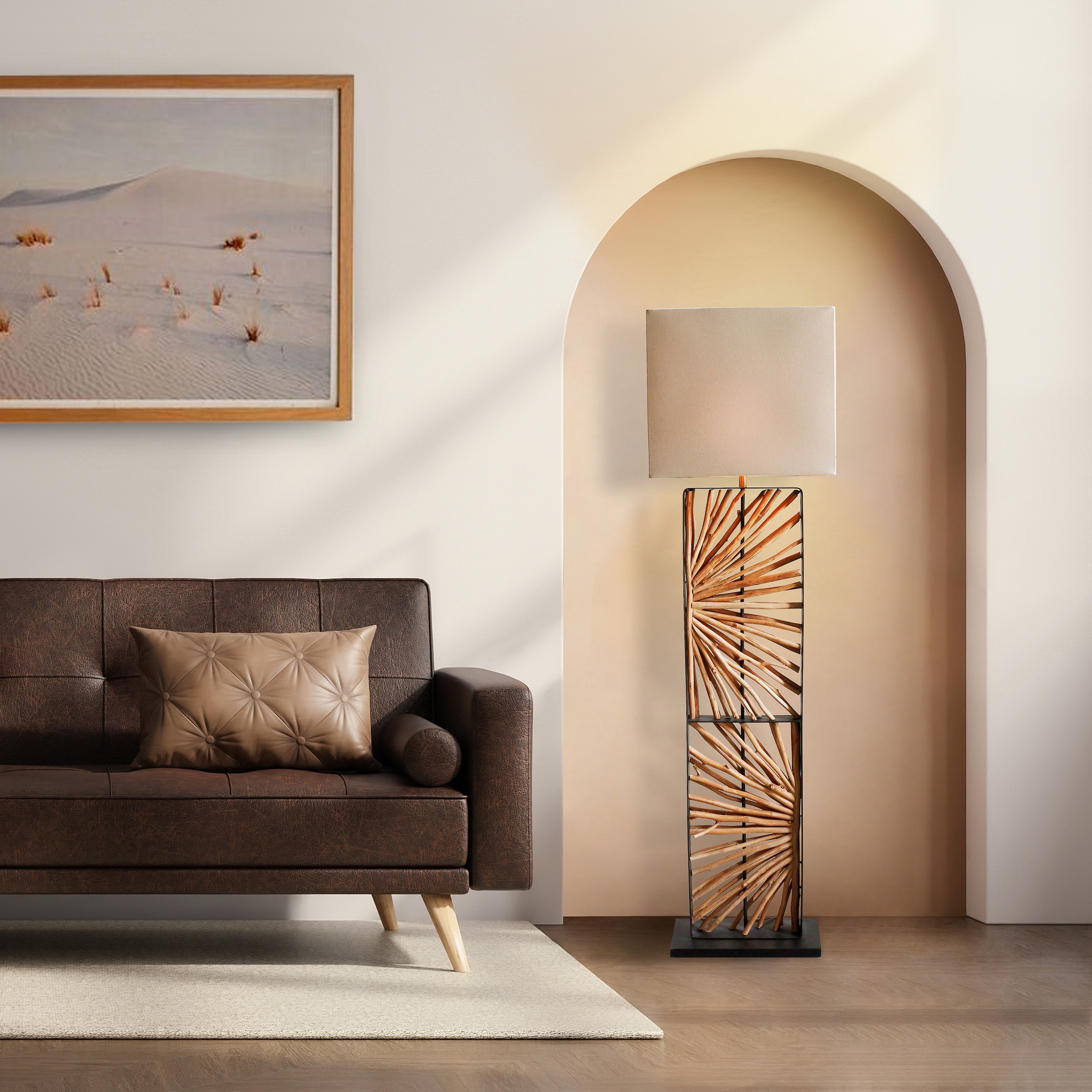 SalesFever Stehlampe »Treibholz« E27 1 Stk. Schirm innen goldfarben