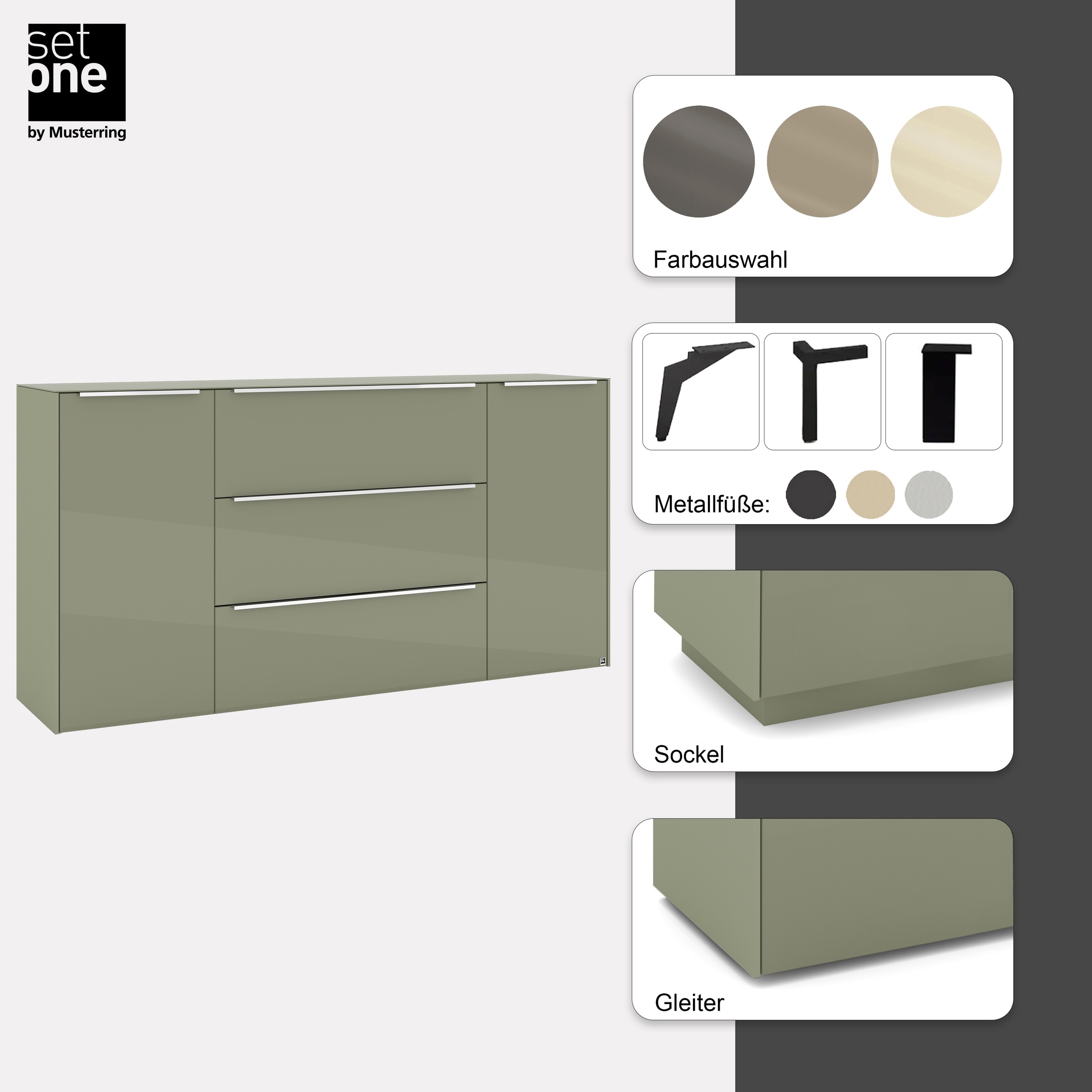 set one by Musterring Sideboard »Reno« 1 Stk. tlg. Mit Sockel in diversen Farben, 102 cm Höhe & Farbauswahl