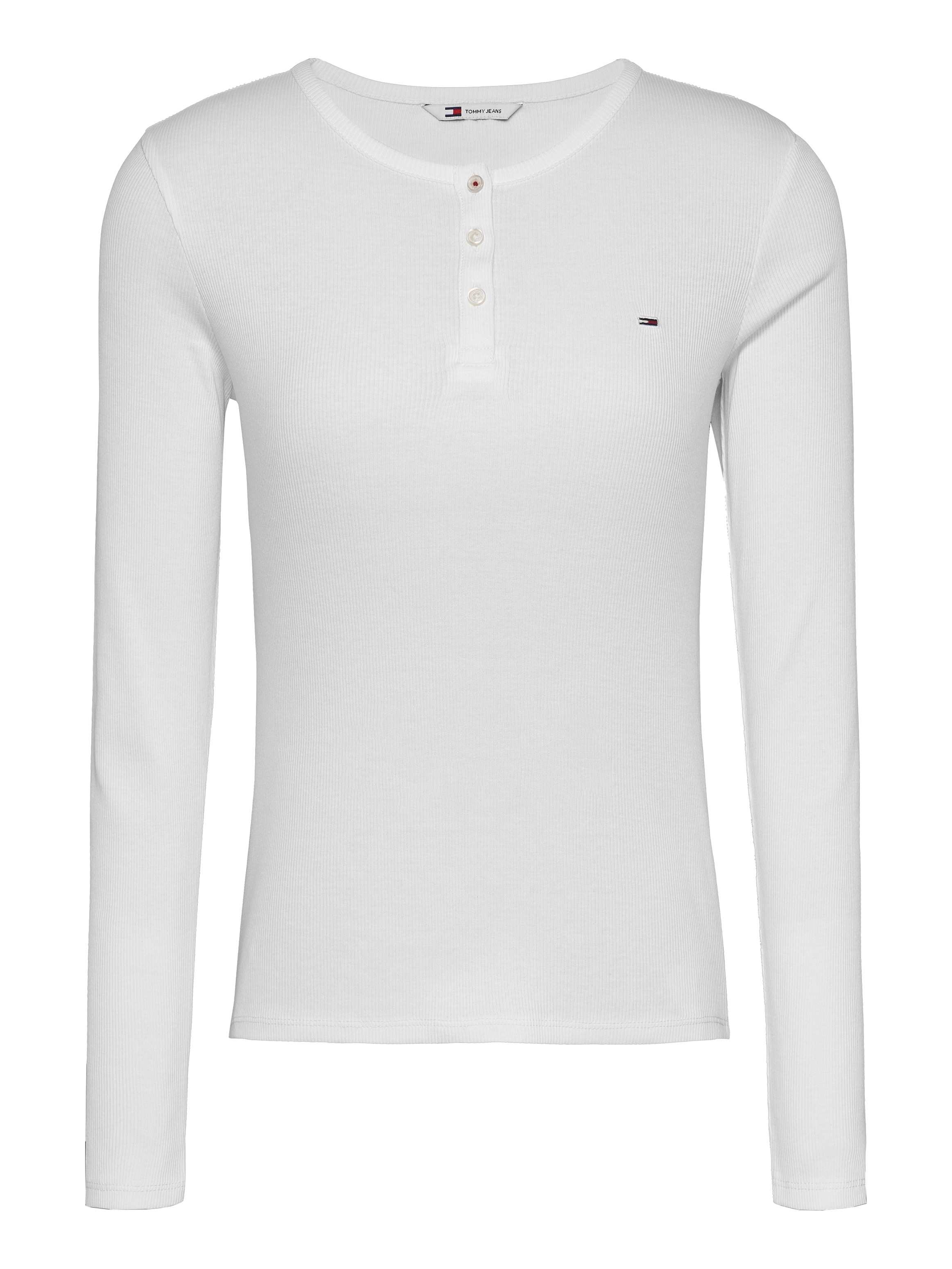 Tommy Jeans Curve Langarmshirt »TJW SLIM BUTTON RIB«, in Großen Größen, Rippoptik, mit Loogstickerei