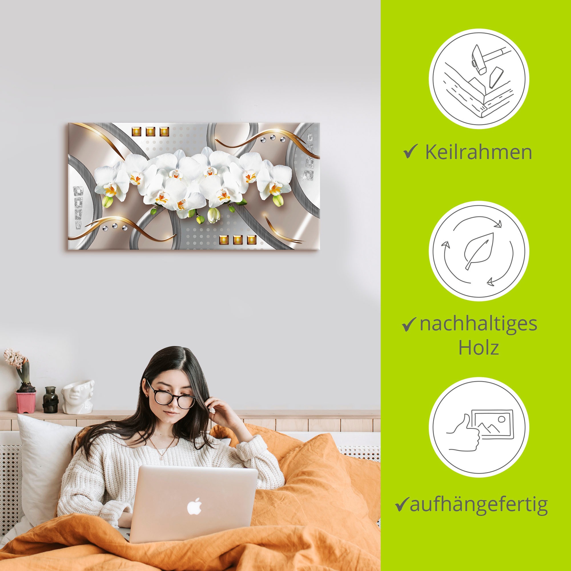 Artland Wandbild »Orchideen mit Elementen« Blumen 1 Stk. tlg. als Leinwandbild, Poster in verschied. Größen
