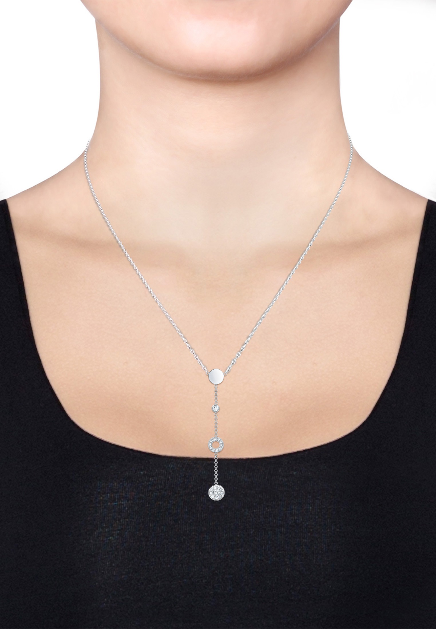 Elli Silberkette »Halskette Kreis Glas Kristalle Weiß 925 Sterling Silber«