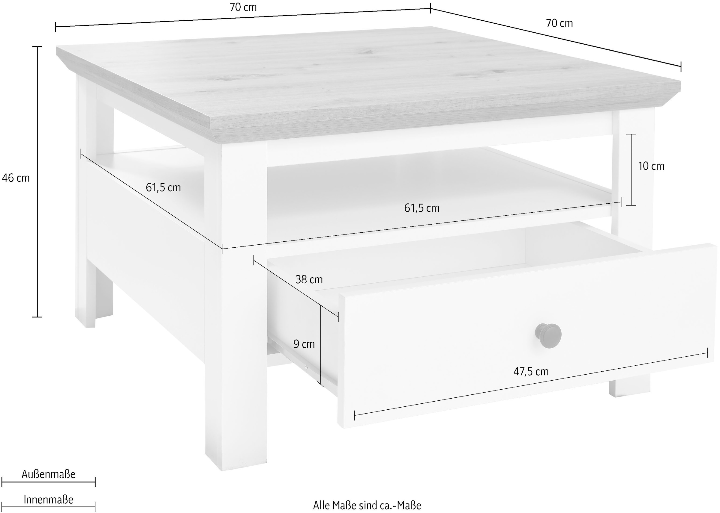 Home affaire Couchtisch »Ulm« Couchtisch mit Schublade & offenem Fach - (B/T/H) 70/70/46 cm