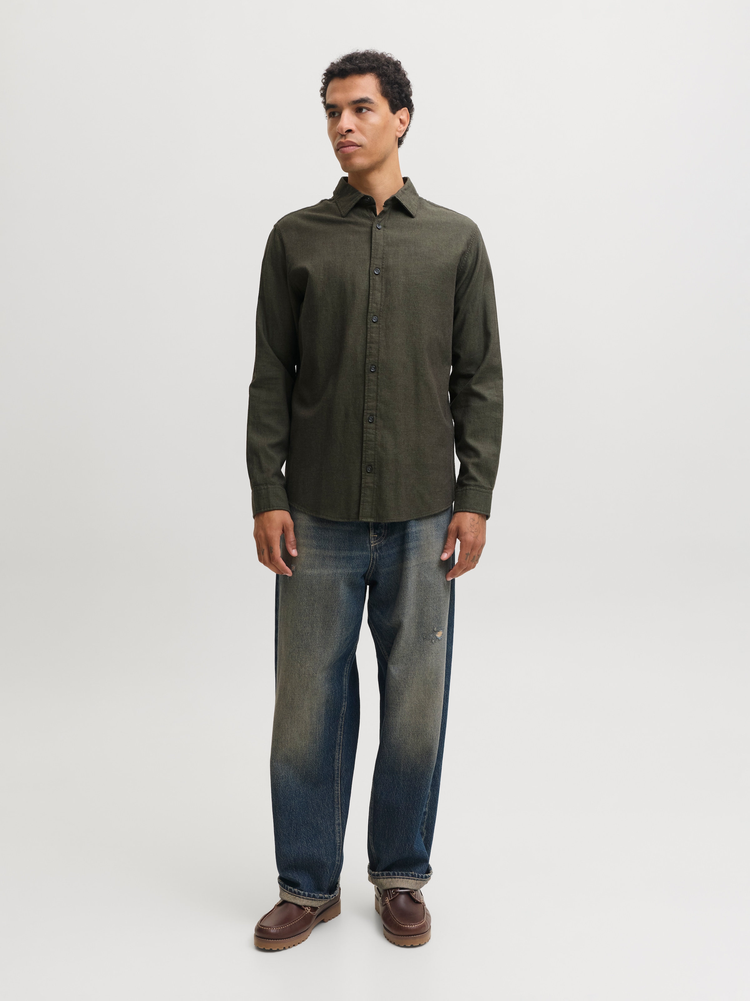 Jack & Jones »JJEFIELD MELANGE SHIRT LS SN« Baumwolle, normal geschnitten