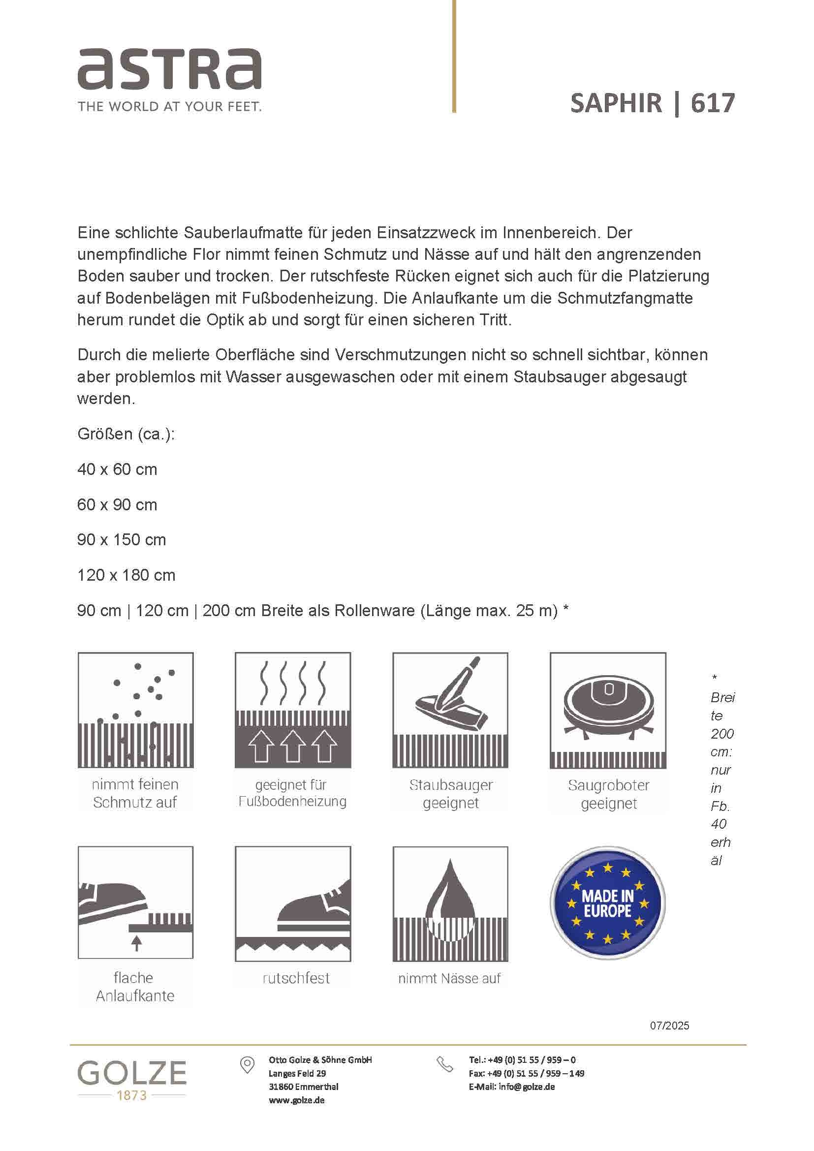 ASTRA Fußmatte »Saphir 617« rechteckig 7 mm Höhe Schmutzfangmatte, In -und Outdoor geeignet