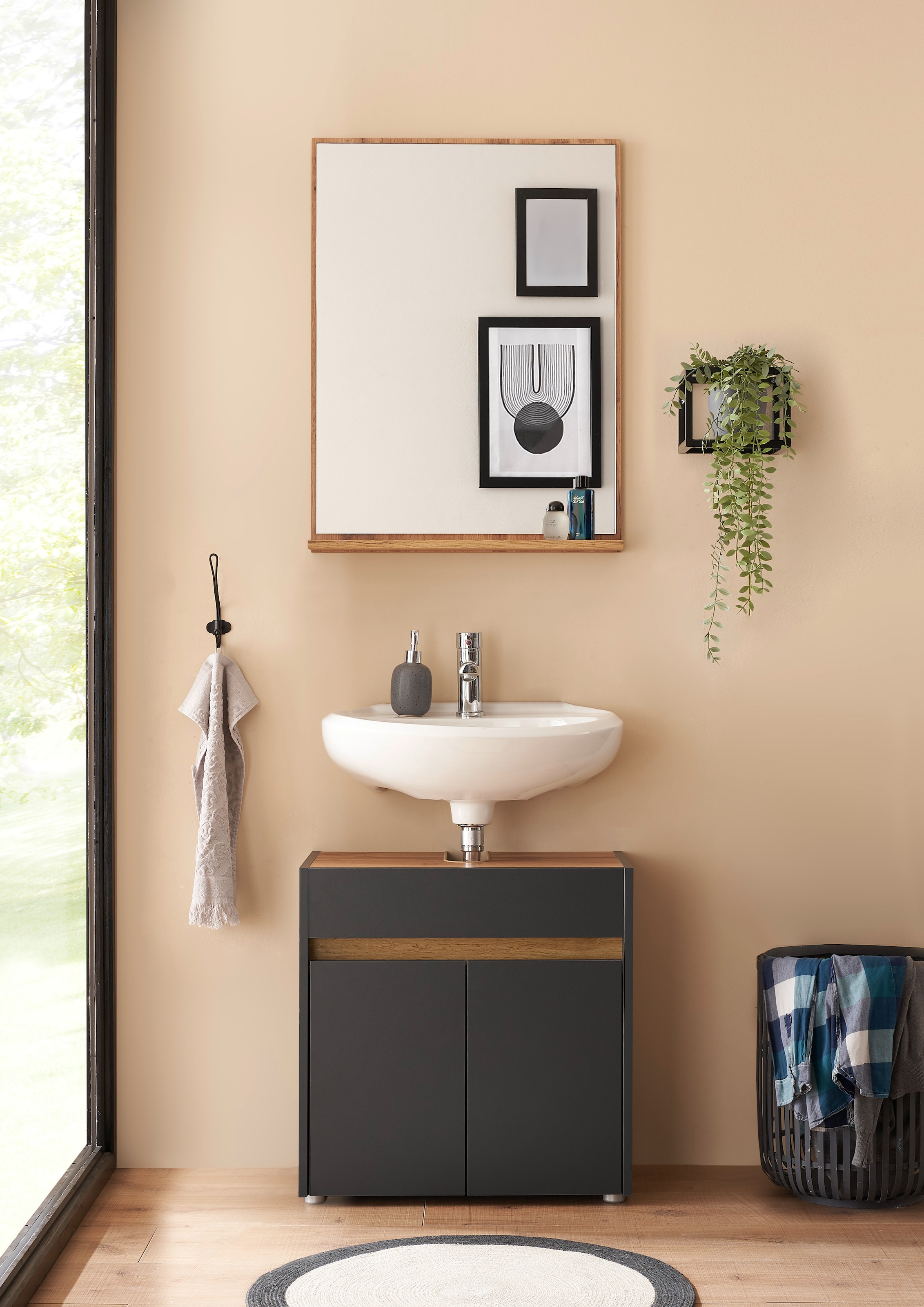 INOSIGN Waschbeckenunterschrank »CITY/GIRON, Waschtisch mit Griffmulde, Badschrank in zeitlosem Design«, in den Farben Weiß und Anthrazit verfügbar, viel Stauraum