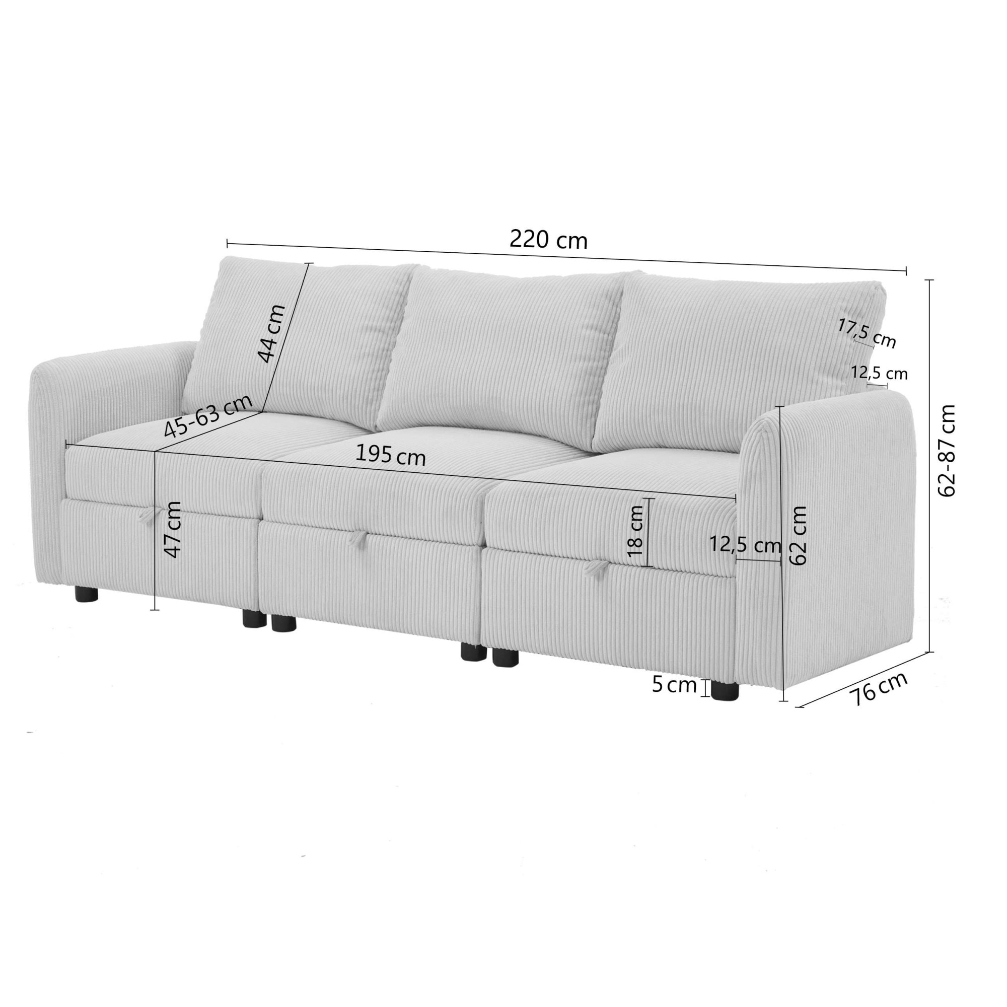 Dorel Home 3-Sitzer »STILHUS Modularsofa mit Stauraum, Breite 220 cm, Chenille-Bezug« als Modul oder separat verwendbar - individuell kombinierbar