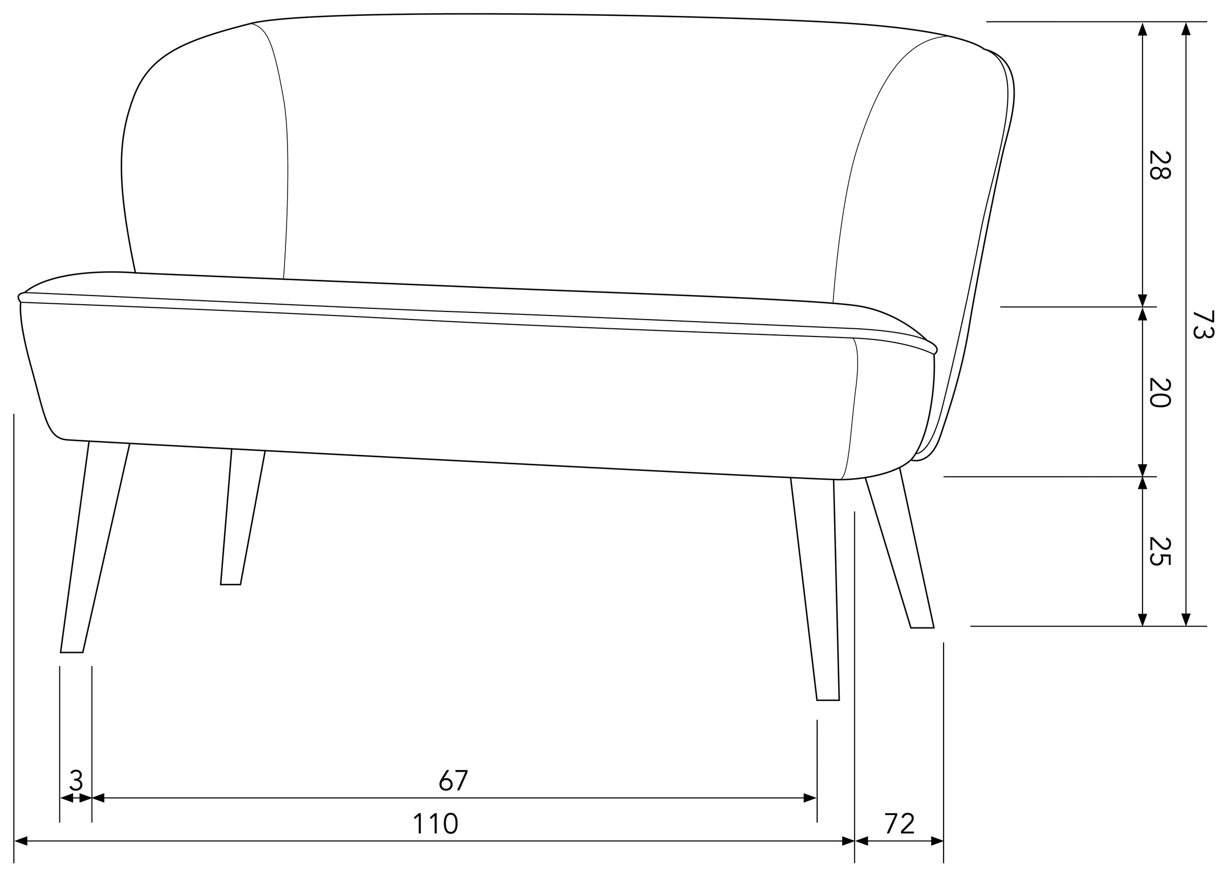 WOOOD 1,5-Sitzer »Sara Velvet-Bezug mit Birkenholzbeinen, H 73 x B 110 x T 72 cm« Tragkraft 100 kg, Maximale Verschleißfestigkeit, Pfleiglicht