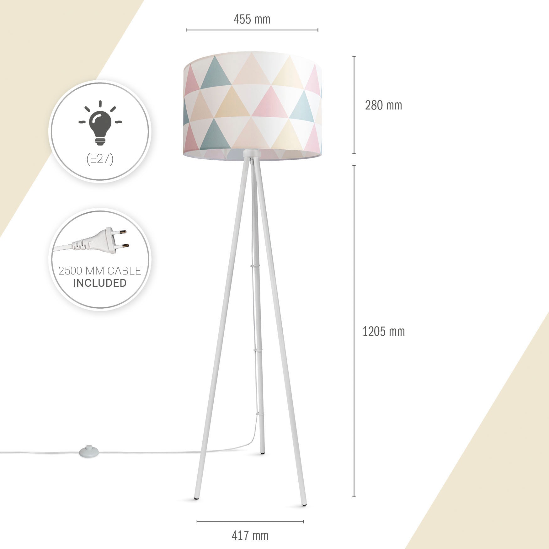 Delta«, Jahren Paco Garantie 3 mit Rund Dreieck »Trina online Textil E27 XXL Stehlampe | kaufen Leselampe Bunt Stofflampenschirm Home Stehlampe