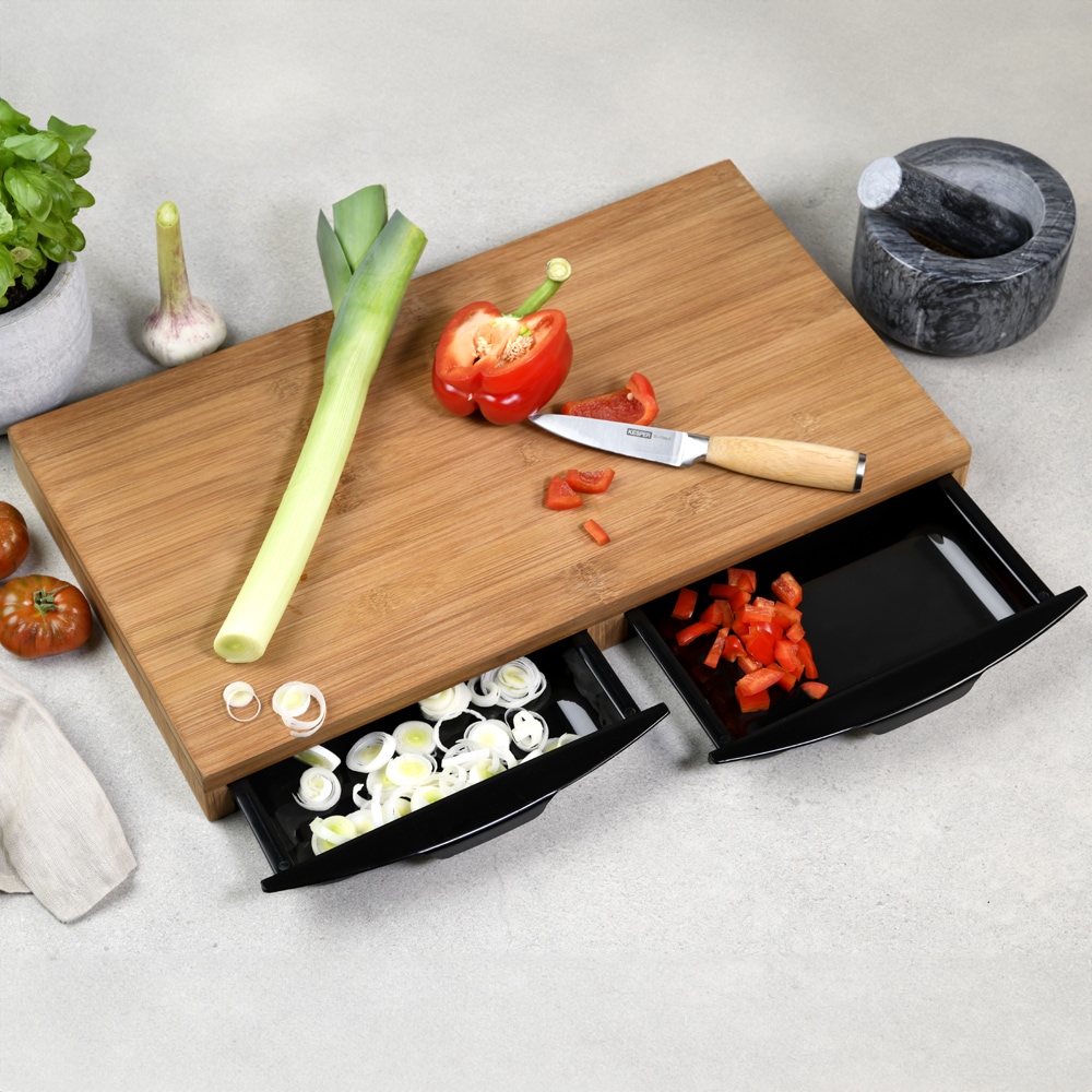 KESPER® Schneidebrett »Brett mit 2 Auffangschalen, FSC«, (Set, 3 St.)
