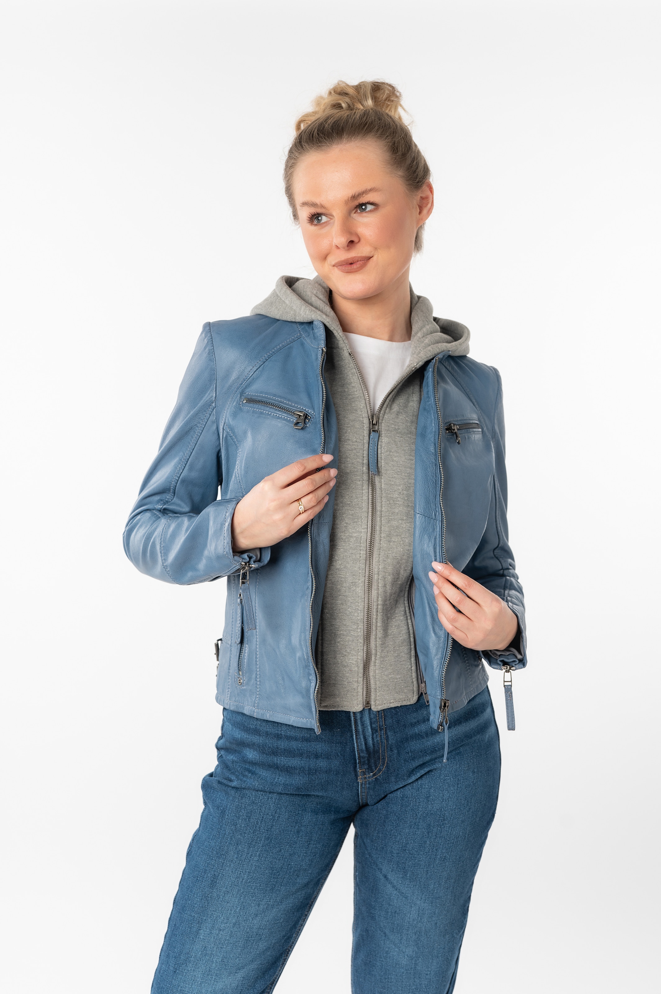 Mauritius Lederjacke »NOLA«, mit Kapuze, Two-in-One Style - mit abnehmbarer Jersey-Kapuze