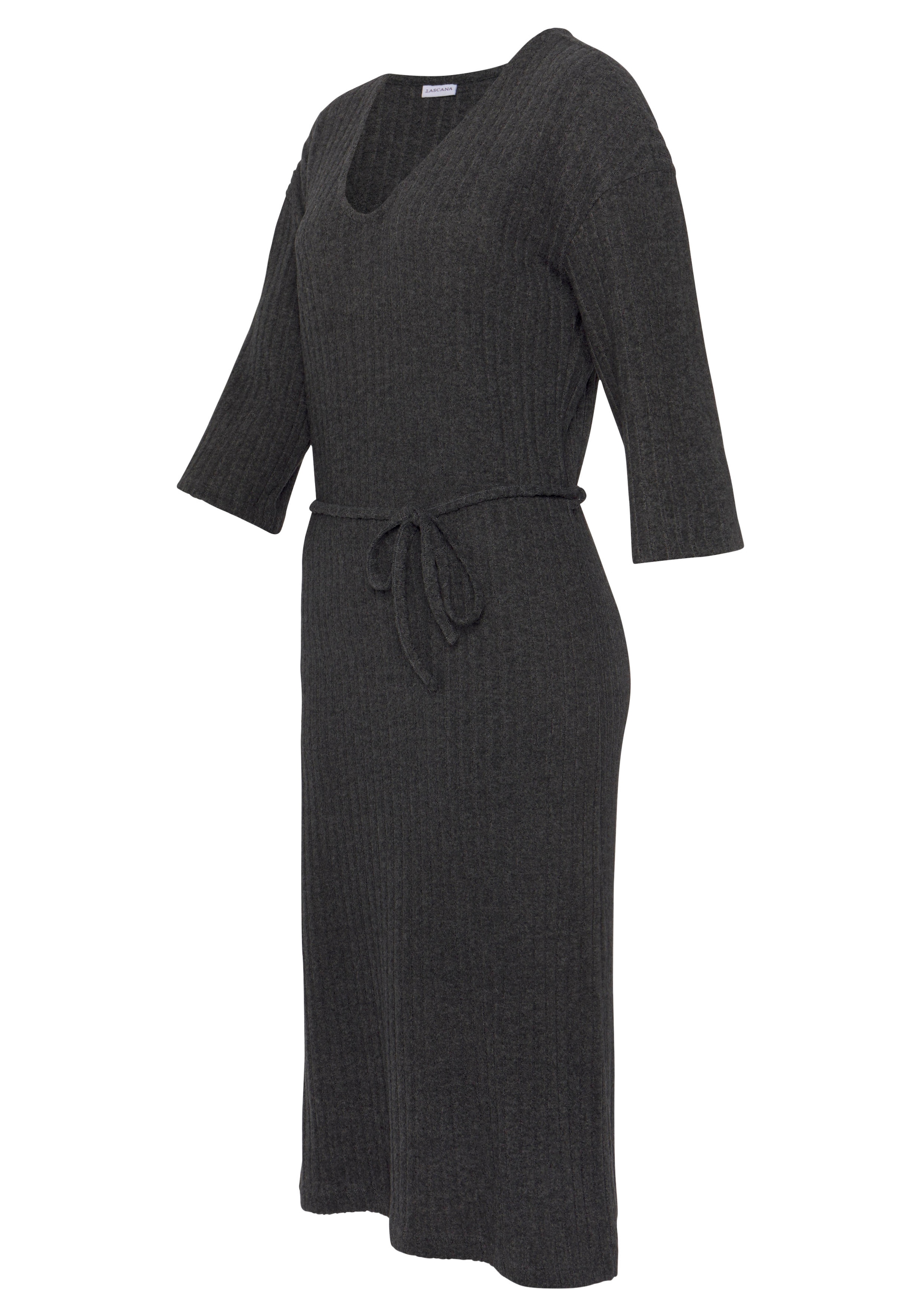 LASCANA Strickkleid »/ Rippkleid/ Loungekleid«, mit weiten Ärmeln und Taillenband, Loungewear