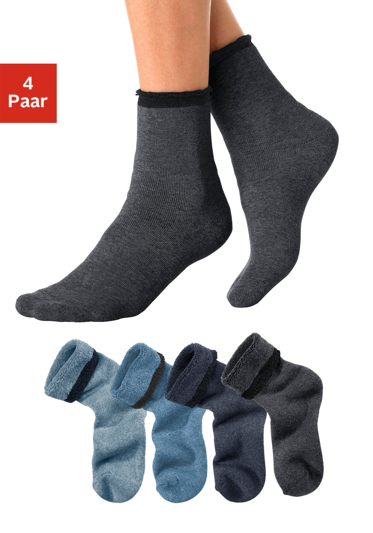 Lavana Kuschelsocken, (Packung, 4 Paar), mit Innenfrottee