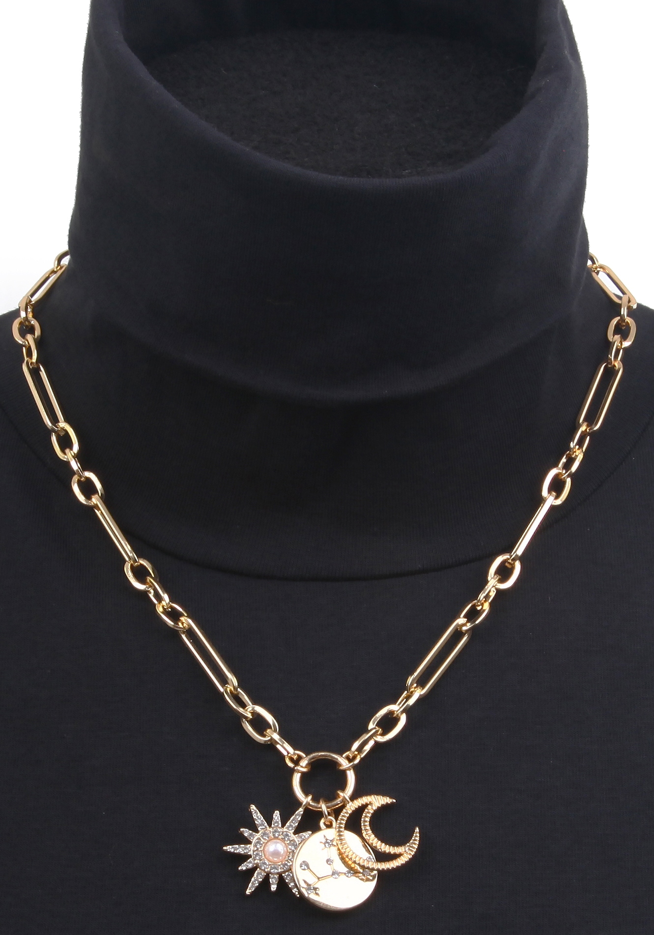 Firetti Kette mit Anhänger »Halsschmuck Gliederkette Sonne, Mond, Sterne« mit Glasstein - mit Acrylperle