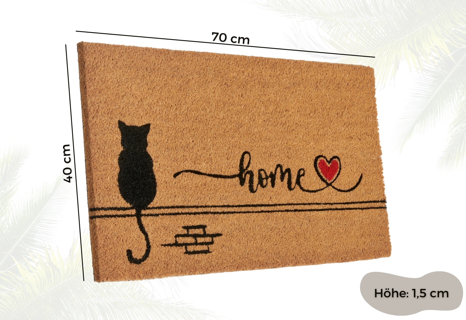 HANSE Home Fußmatte »Kokos Cat Home, Türmatte«, rechteckig, 15 mm Höhe, Schmutzfangmatte, Rutschfest, Outdoor, Innen, Außen, Kokosmatte, Flur