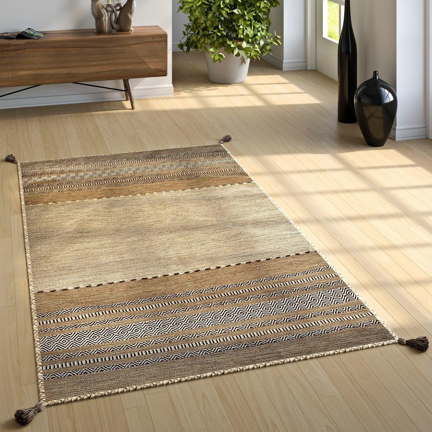 Paco Home Teppich »Kilim 217«, rechteckig, handgewebter Wendeteppich, reine Baumwolle, gestreift, Wohnzimmer