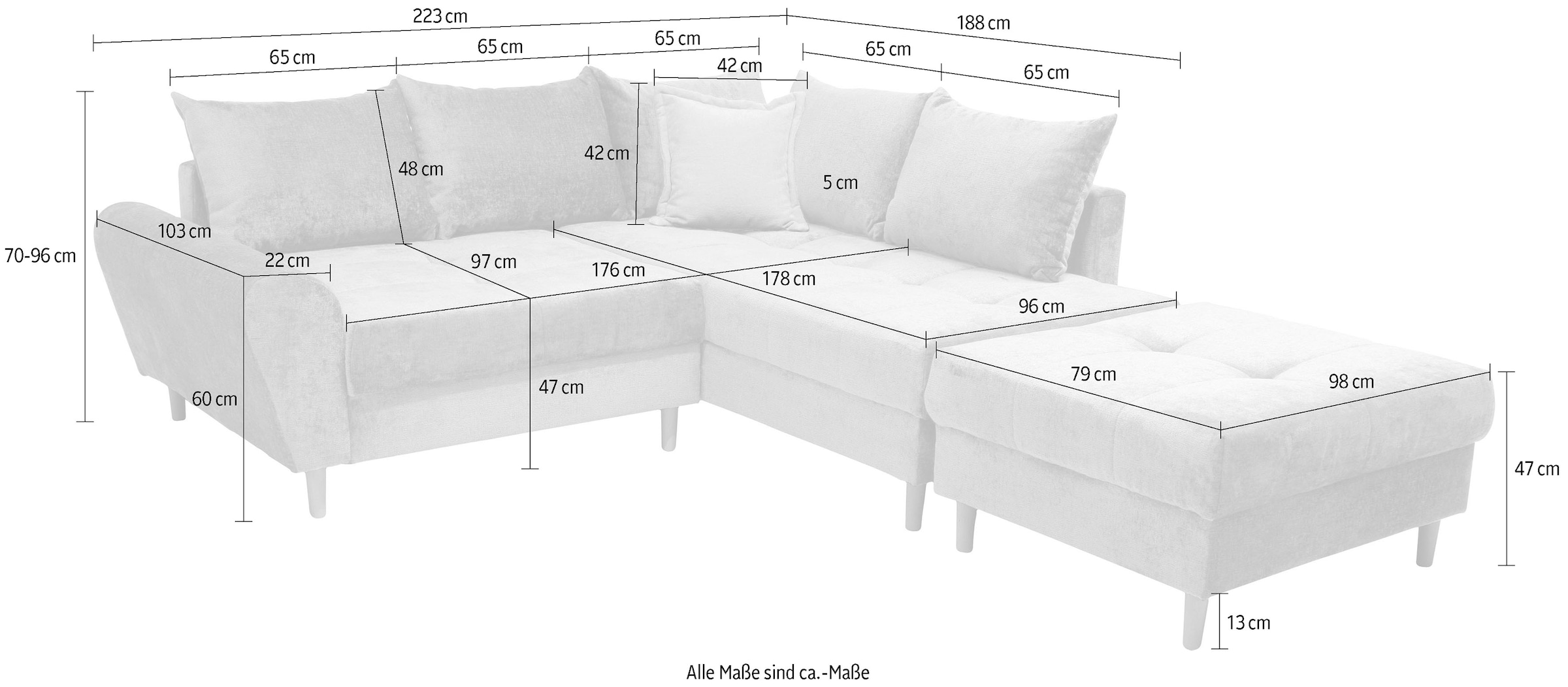 COLLECTION AB Ecksofa »30 Jahre Jubiläums-Modell Reims L-Form«, Ottomane beidseitig montierbar, inkl. Bettfunktion und Hocker