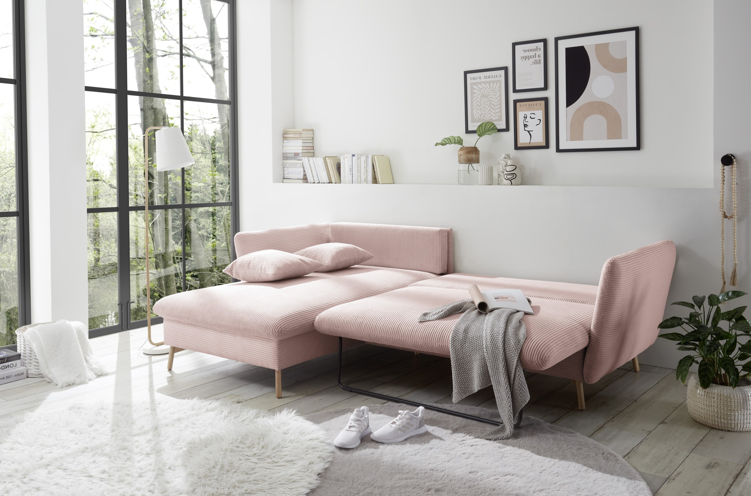 andas Ecksofa »MERLE, 258 cm, L-Form, traumhafter Cord,«, mit Bettfunktion und Bettkasten, Liegefläche 224 x 139