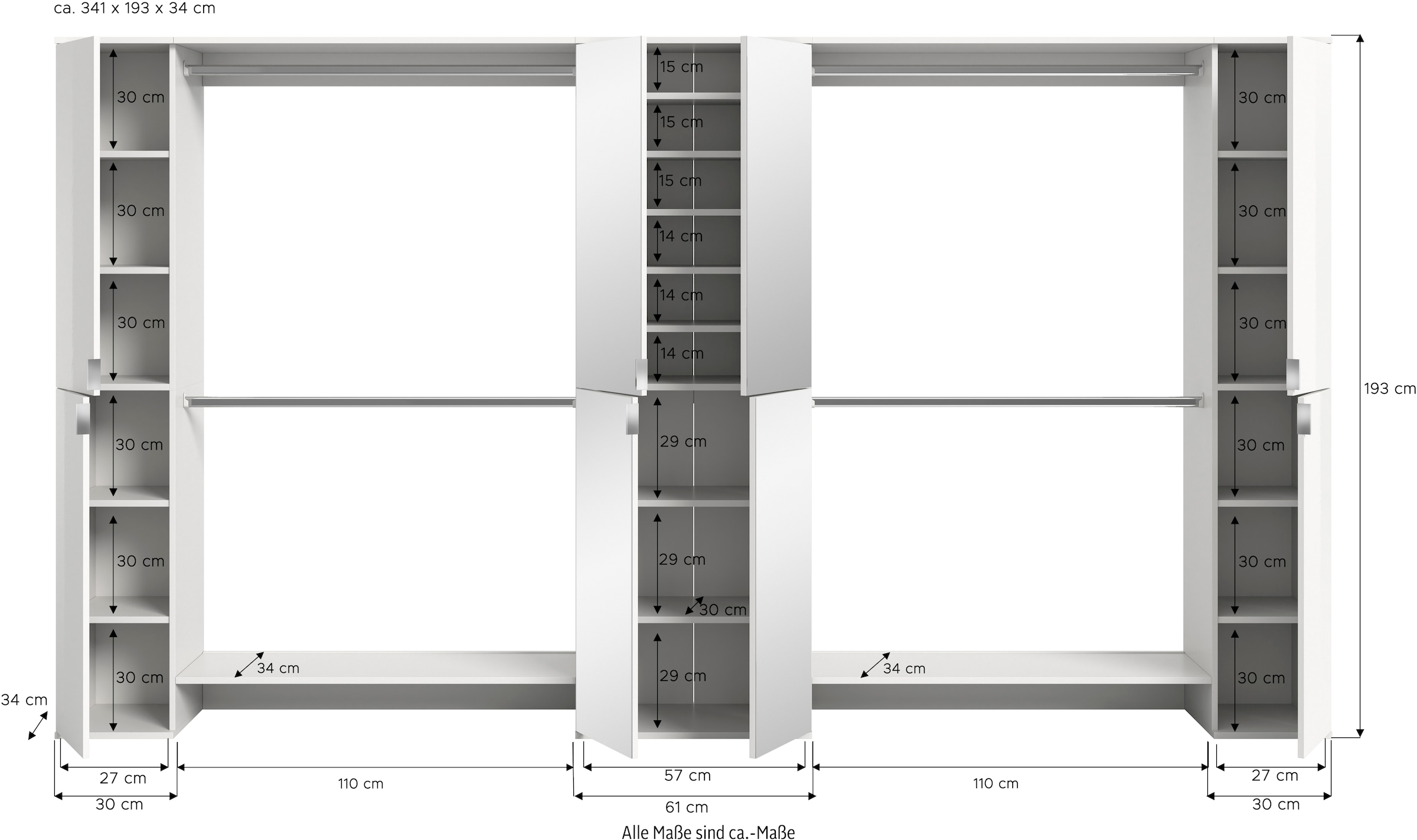 INOSIGN Garderoben-Set, (5 St.), Trondheim, Garderobenset 5-tlg.Breite 341 cm, Flur, Diele, Kombination