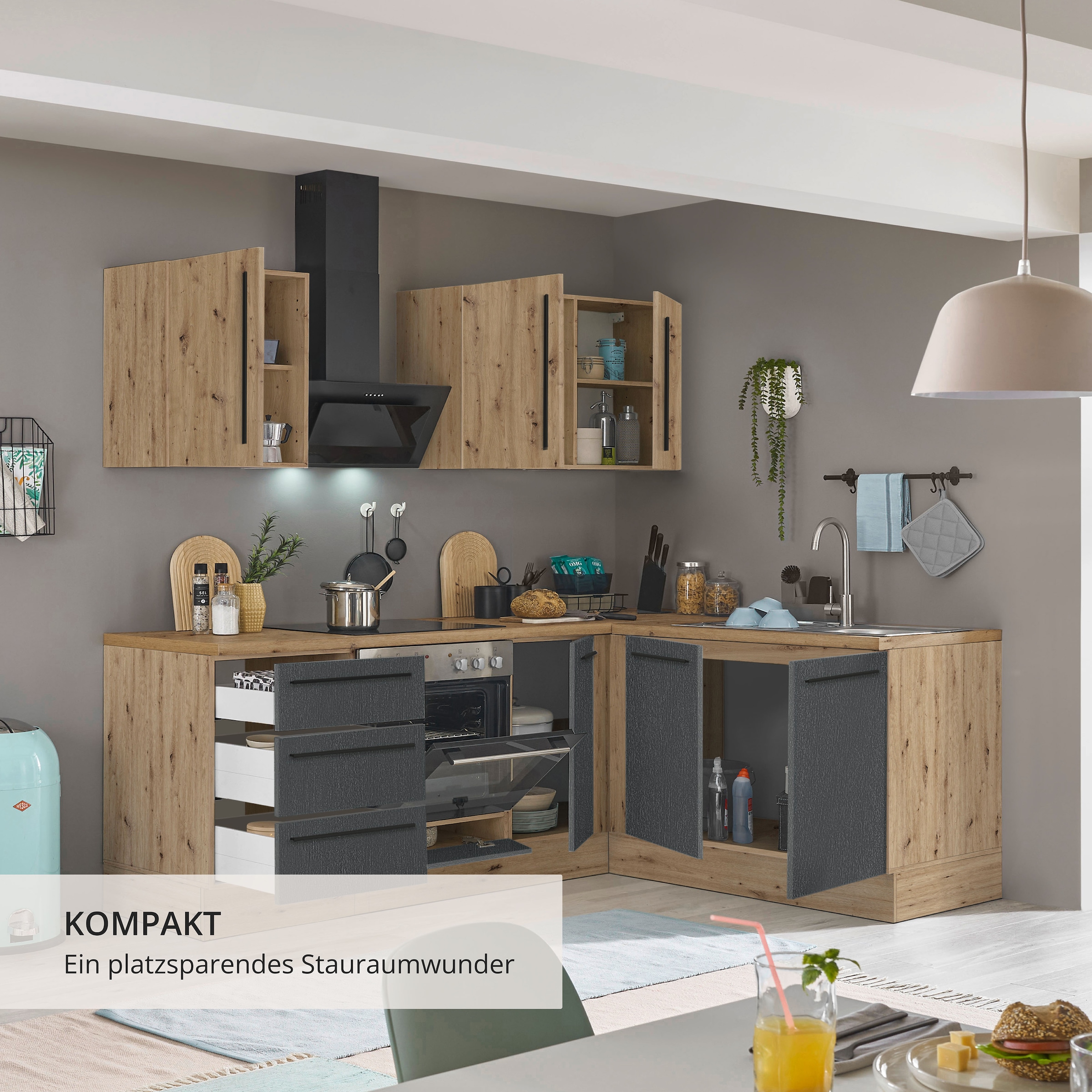 KOCHSTATION Winkelküche »Florida, Stellbreite 210x165 cm« wahlweise mit E-Geräten, mit Softclose für Türen und Schubkästen