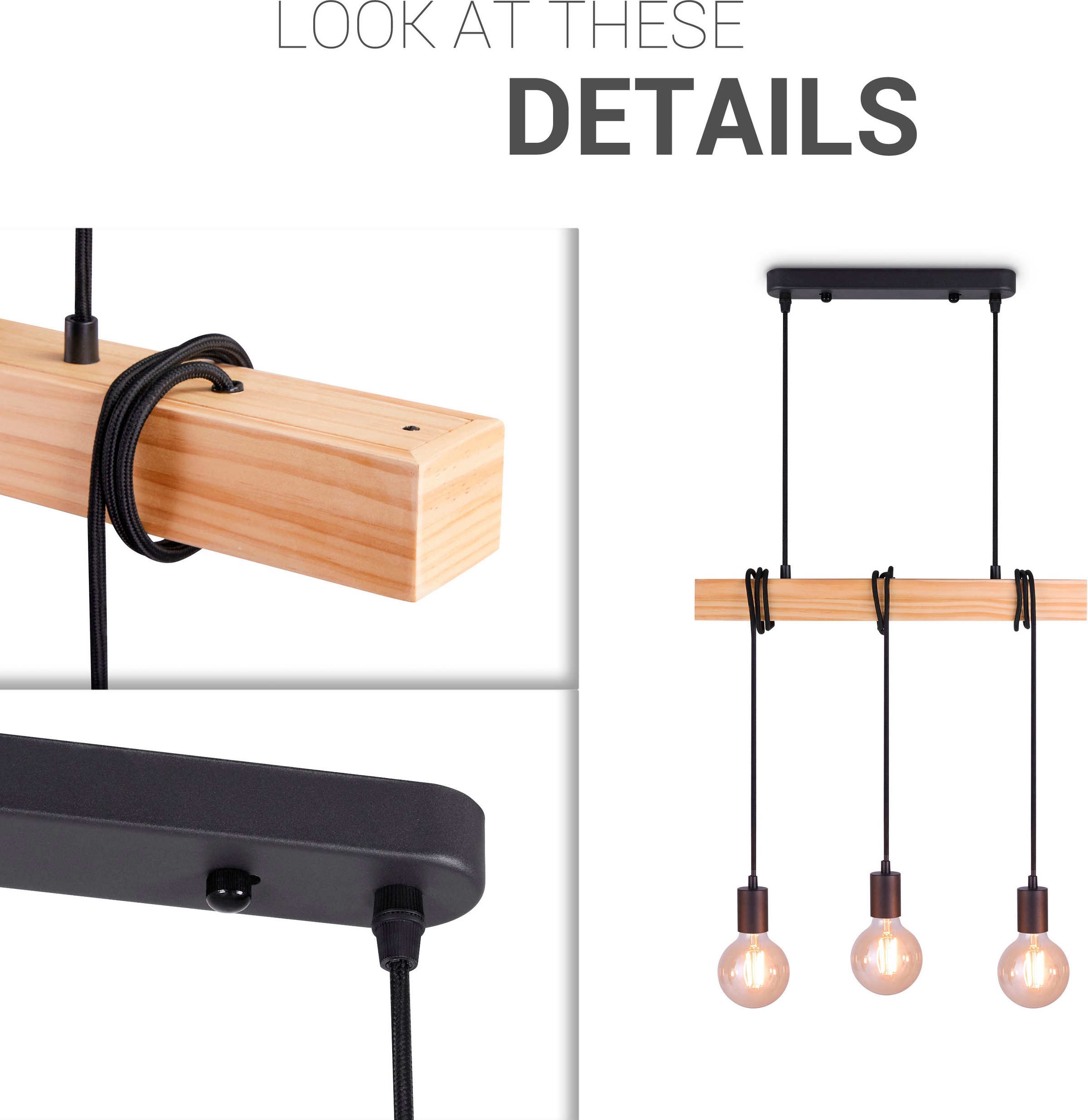 Paco Home Pendelleuchte »SINA« E27 LED Pendellampe  Hängeleuchte Wohnzimmer Esszimmer Vintage Holz 3x E27
