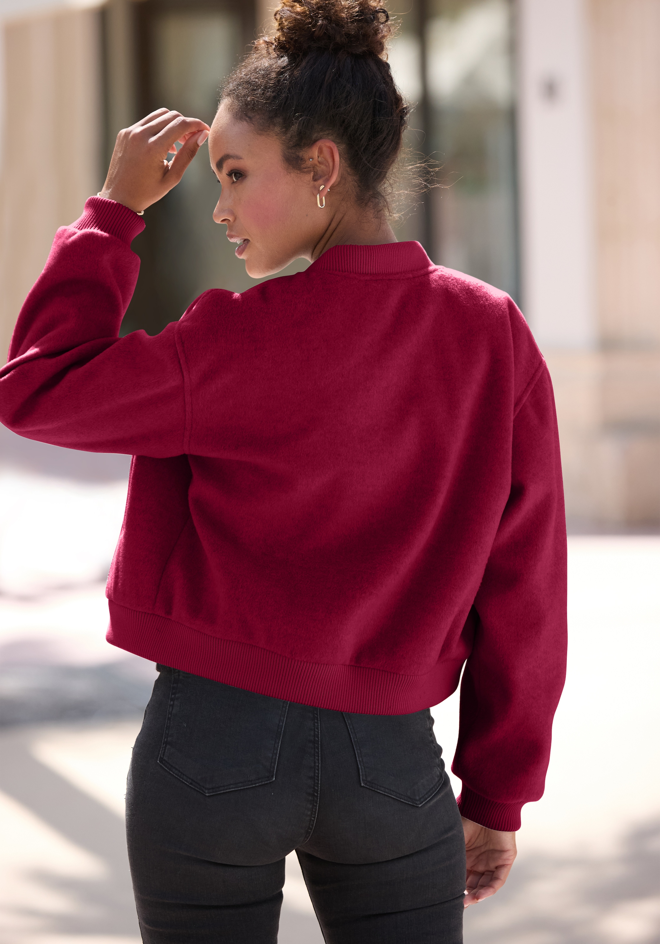 LASCANA Bomberjacke mit Rippbündchen, Pilotenjacke mit Druckknöpfen und Taschen
