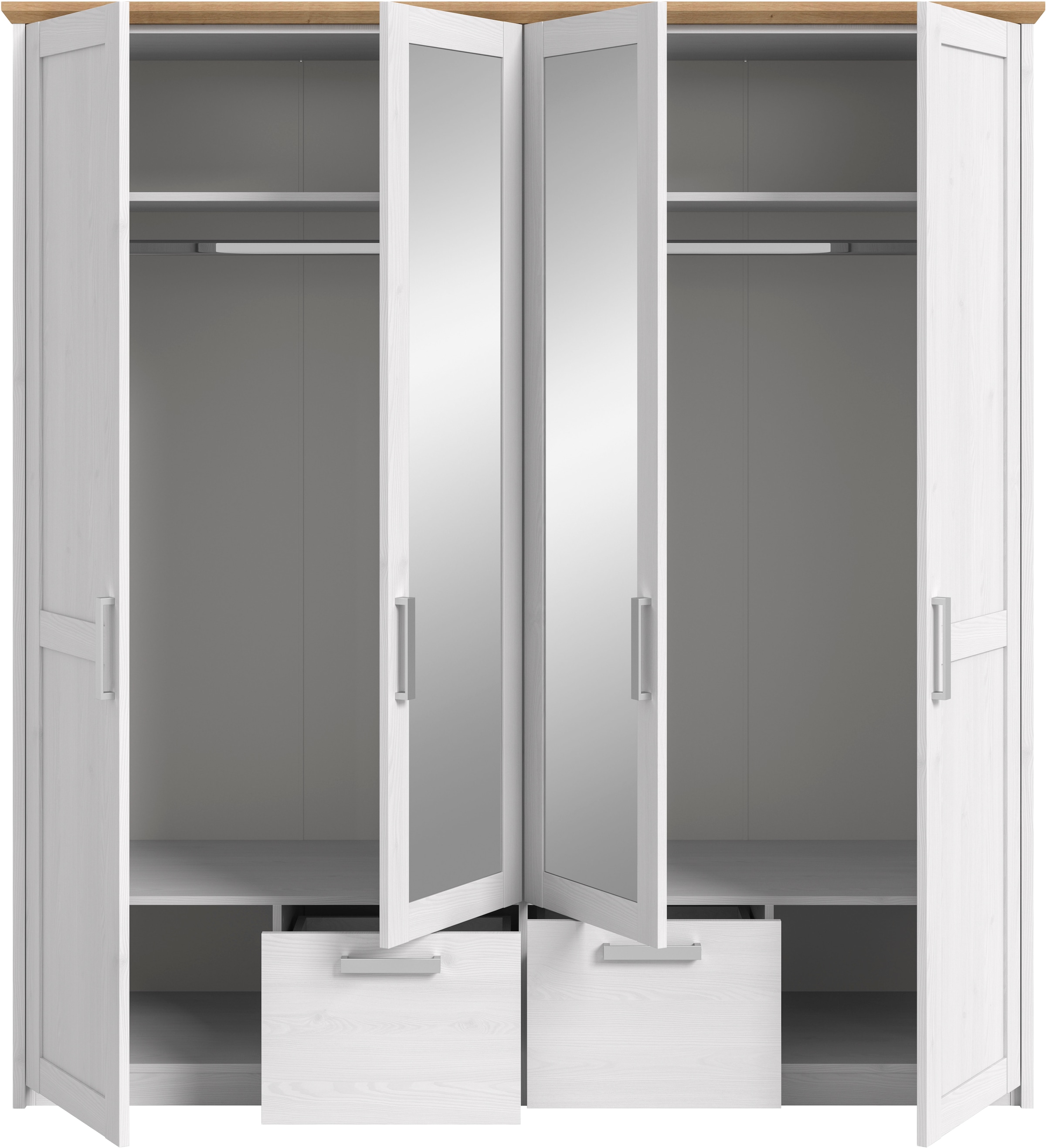Home affaire Kleiderschrank »COSENZA, Breite 188cm, viel Stauraum, in Landhausoptik« 2 Schubkästen mit Vollauszug, 4 Türen, 2 Kleiderstangen, viel Stauraum,  Schlafzimmerschrank, Schrank, Garderobenschrank