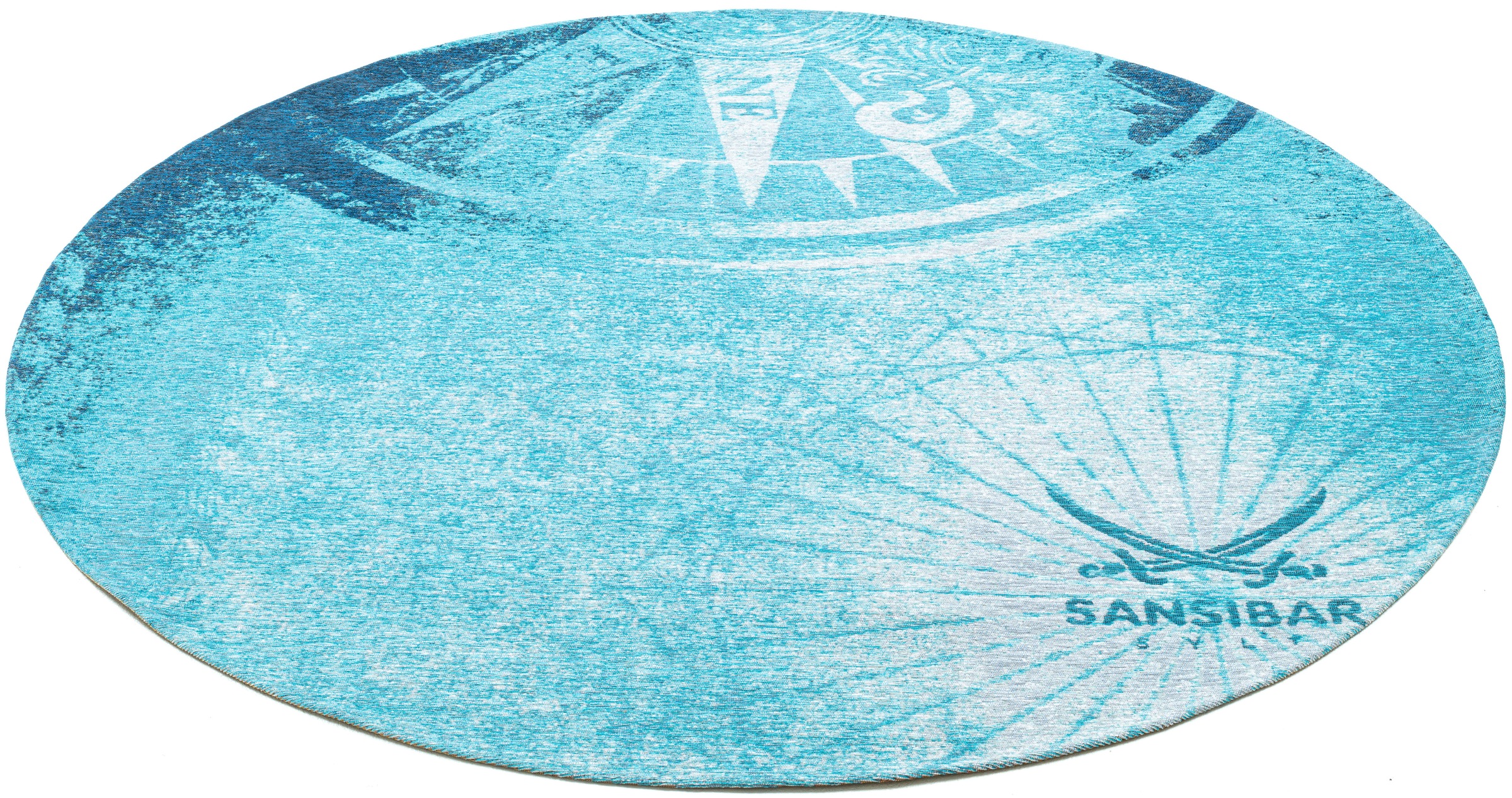 Sansibar Teppich »Keitum 011« rund 3 mm Höhe Flachgewebe, modernes Design, Motiv Kompass
