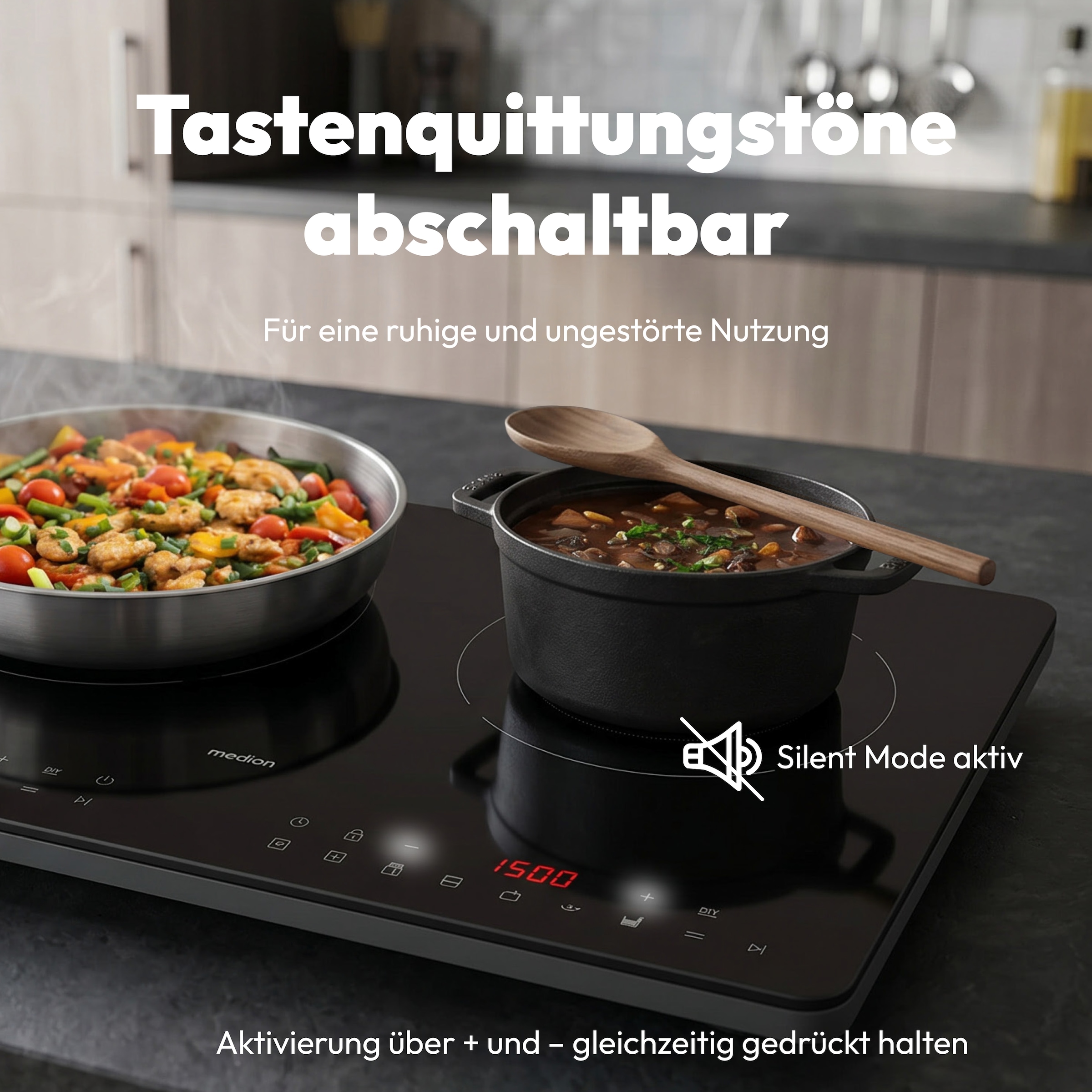 Medion® Doppel-Induktionskochplatte »MD 100091« flacher als herkömmliche Geräte