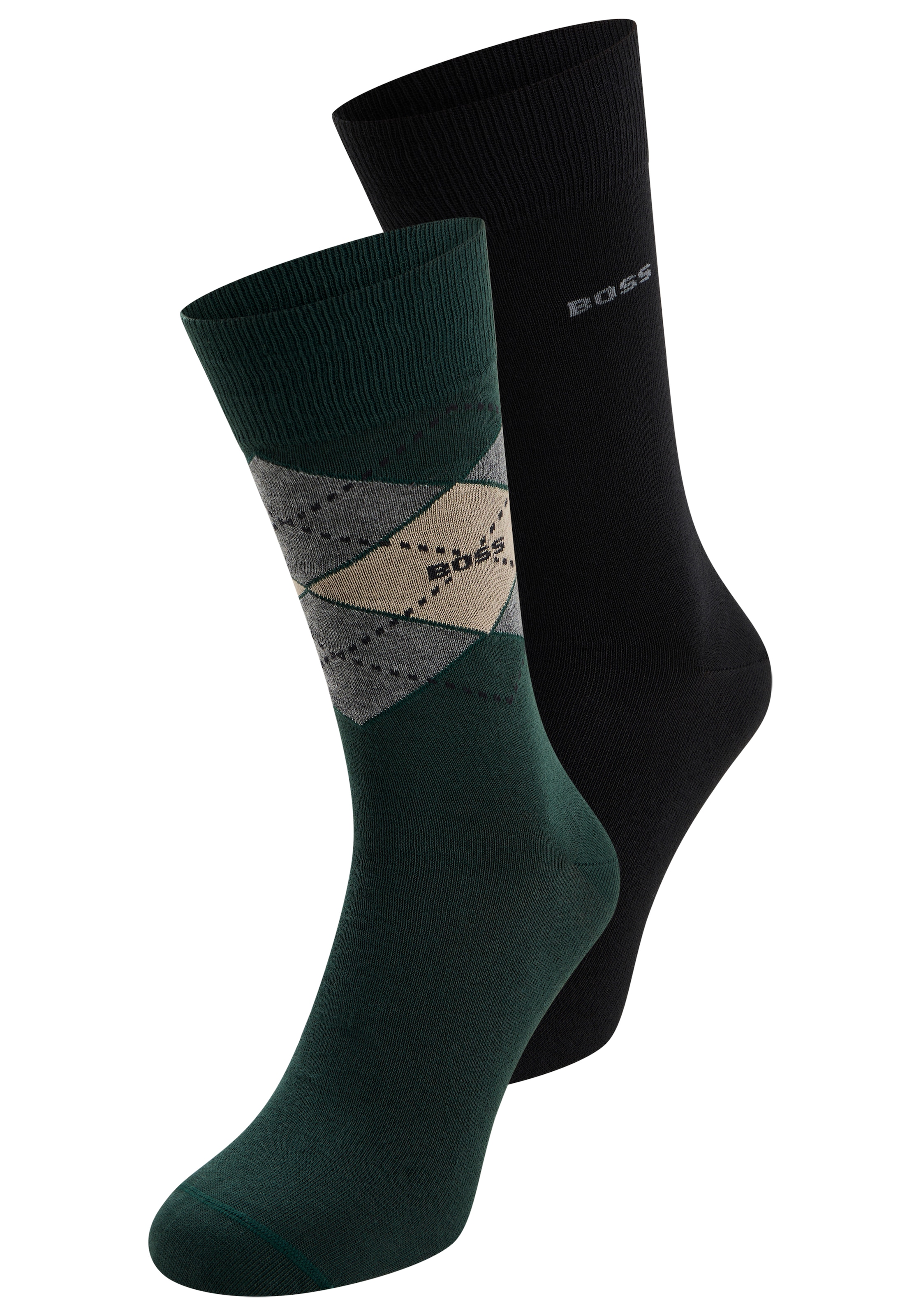 BOSS Socken »2P RS Argyle CC« Packung, 2 Paar tlg. mit BOSS Schriftzug
