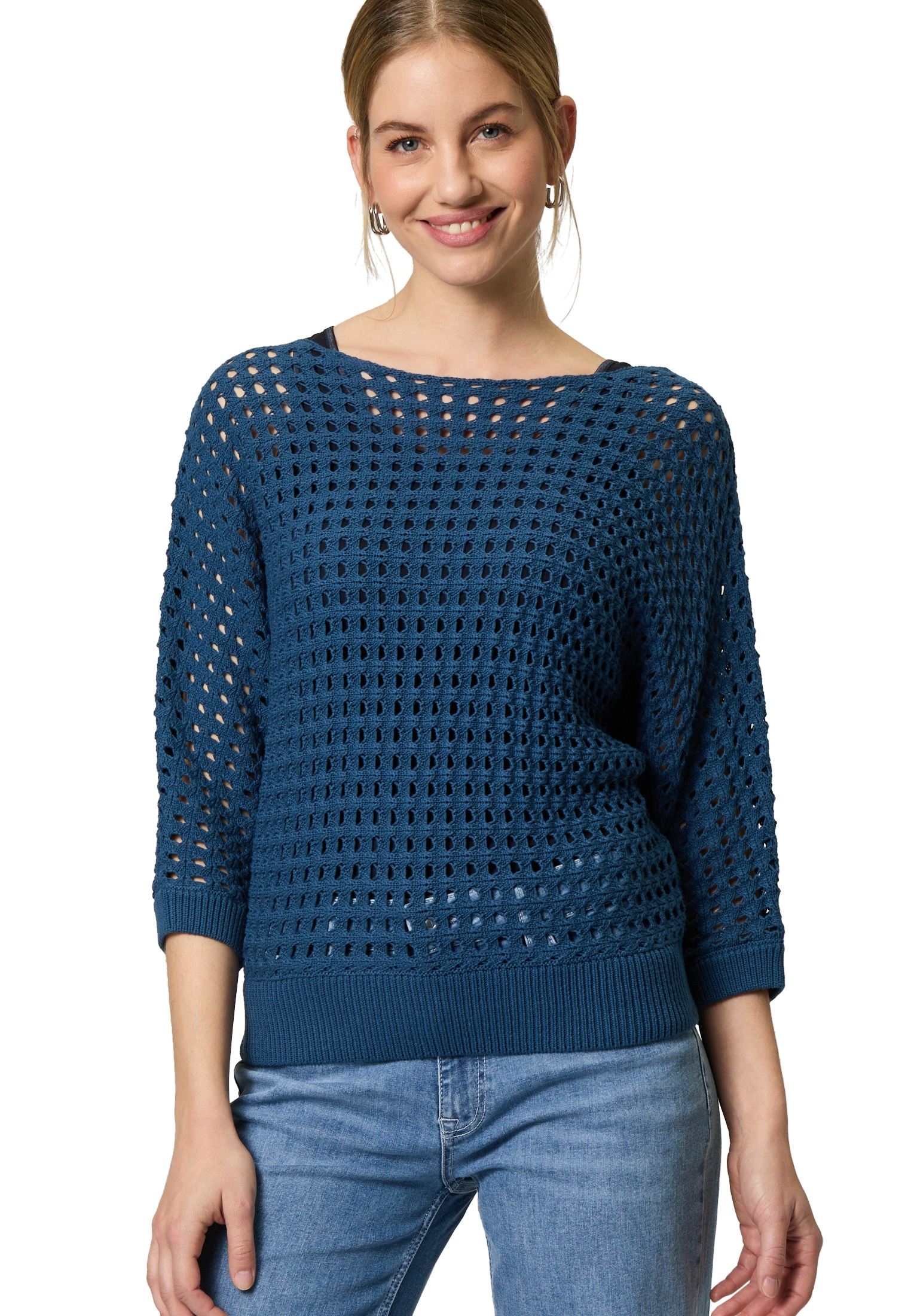 Zero Rundhalspullover »Pullover mit Lochmuster«