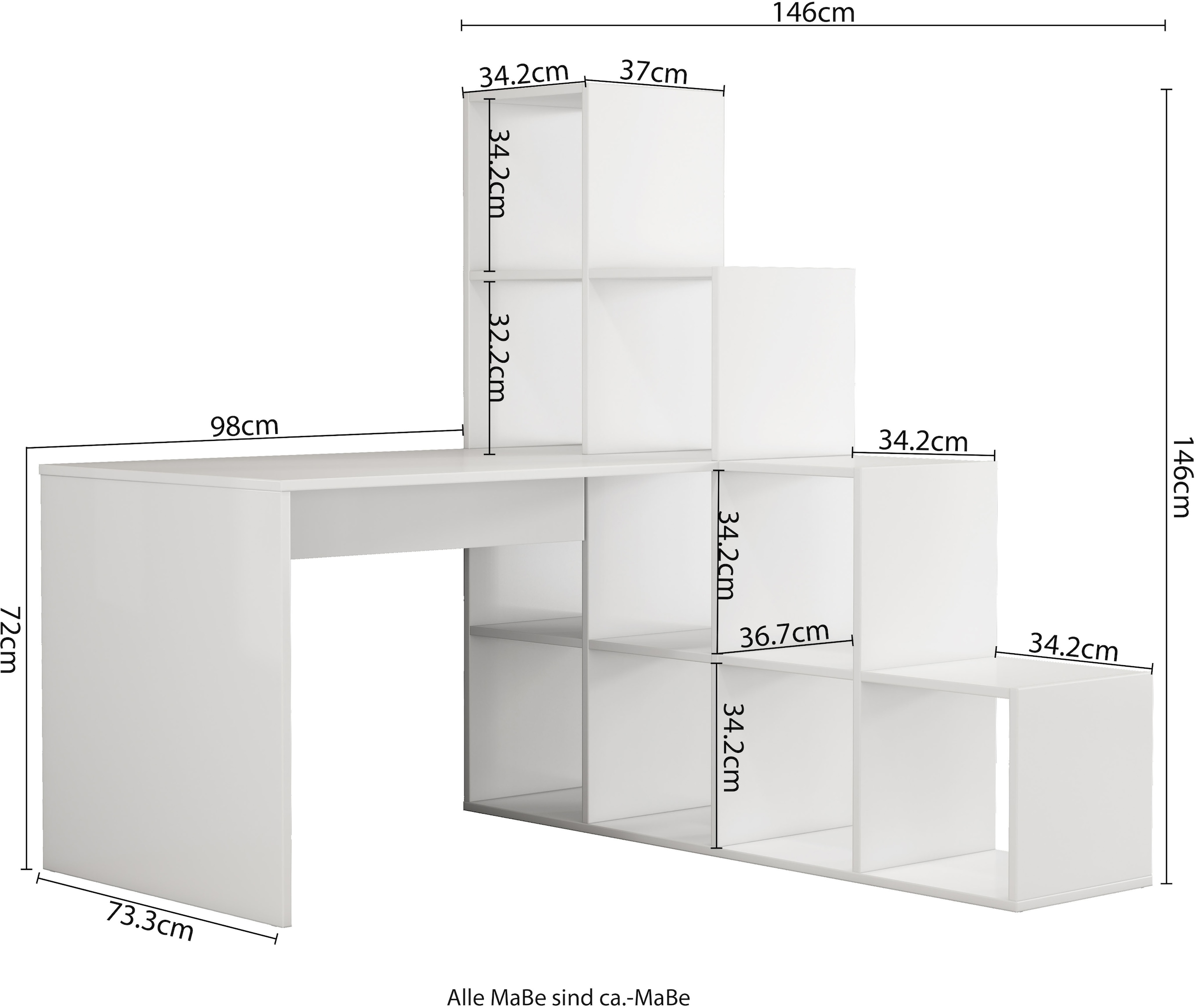 OTTO home Regal-Schreibtisch »Ciela« Set,  flexible Aufstellmöglichkeiten, wechselseitig  montierbar, B. 137 cm