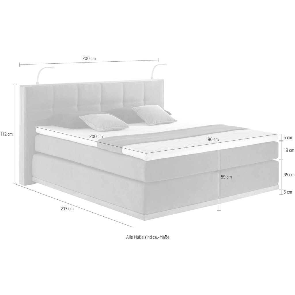 Places of Style Boxspringbett Vinton, mit LED-Beleuchtung, Massivholzrahmen, verschiedene Härtegrade auswählbar