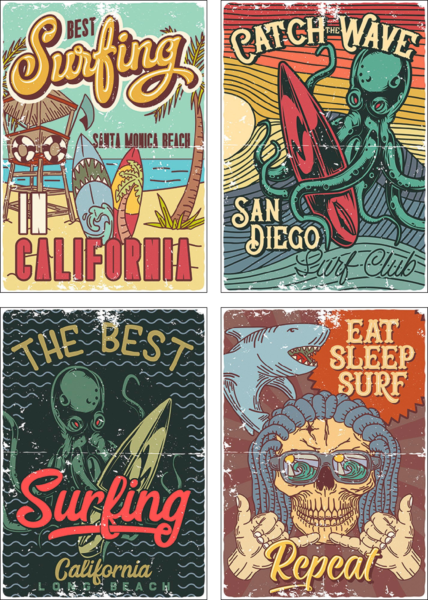 Artland Poster »Surfen in Kalifornien«, Sprüche & Texte, (4 St.), Poster,  Wandbild, Bild, Wandposter auf Raten kaufen
