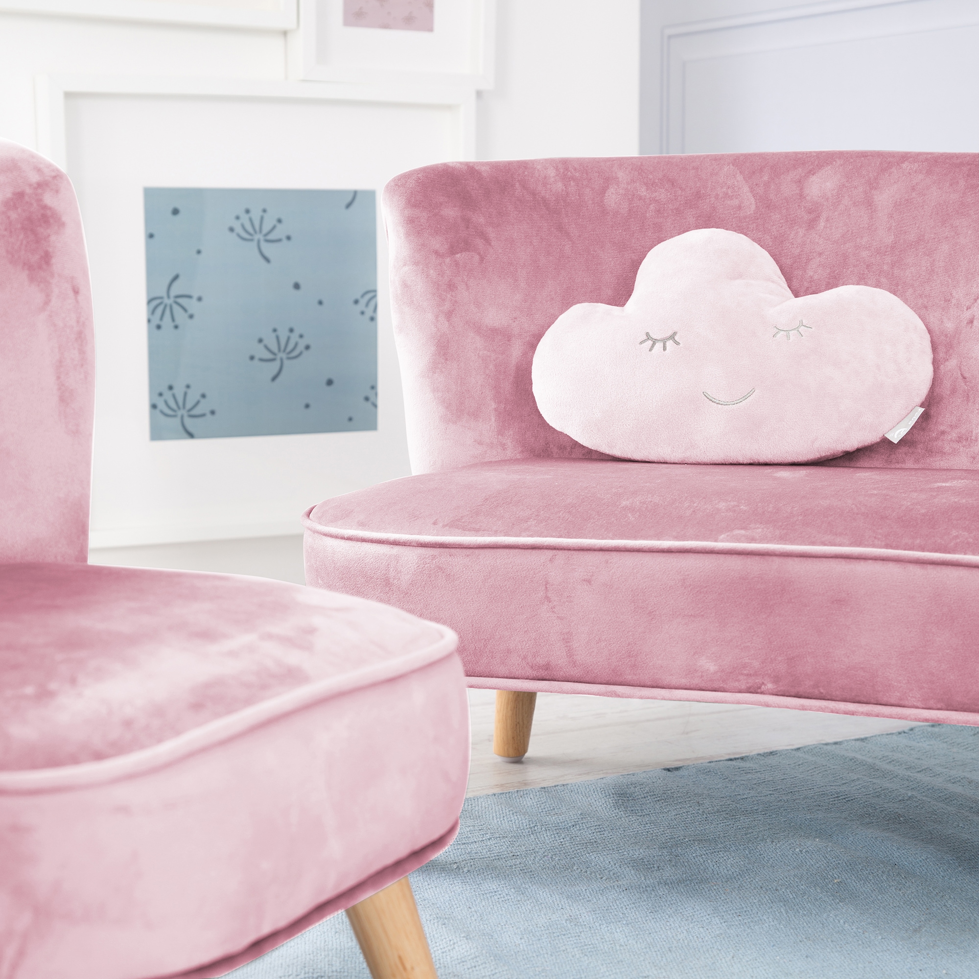 roba® Kindersitzgruppe »Lil Sofa«, (Set, 3 tlg.), bestehend aus Kindersofa, Kindersessel und Dekokissen in Wolkenform