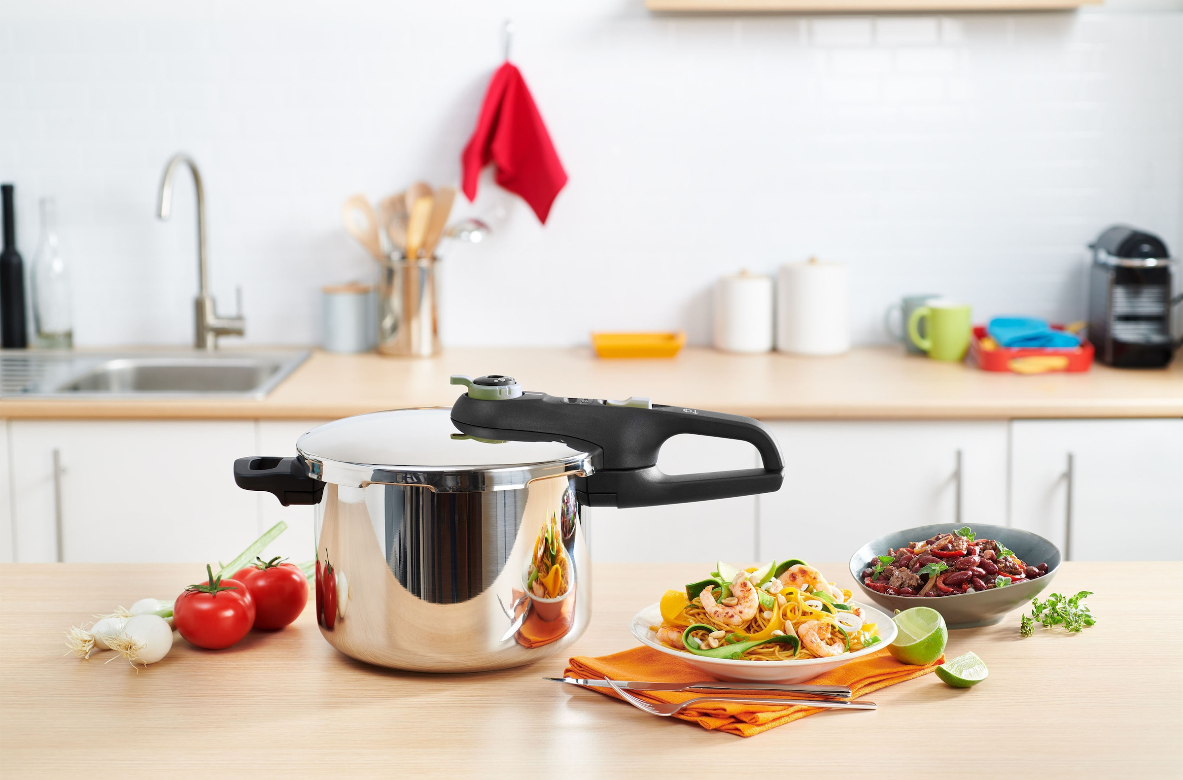 Tefal Schnellkochtopf »Secure Jahren Trendy«, mit Edelstahl, XXL 3 Garantie Induktion tlg.), Dampfkochtopf, Garregler,Sicherheitsvorrichtung,Korbeinsatz, (1