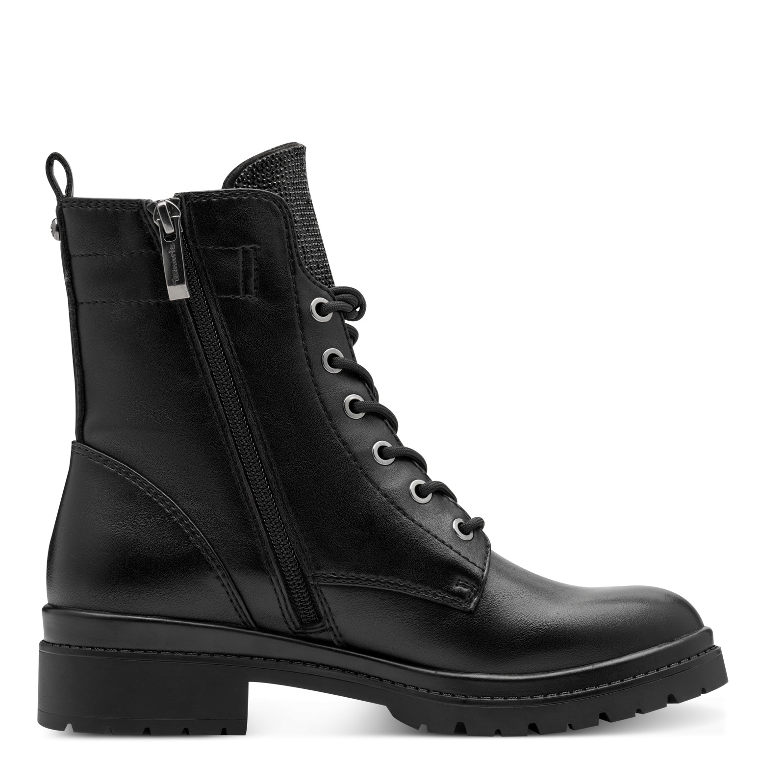 Tamaris Schnürstiefelette  , Blockabsatz, Schnürboots, Schuhzunge mit Schmucksteinen besetzt