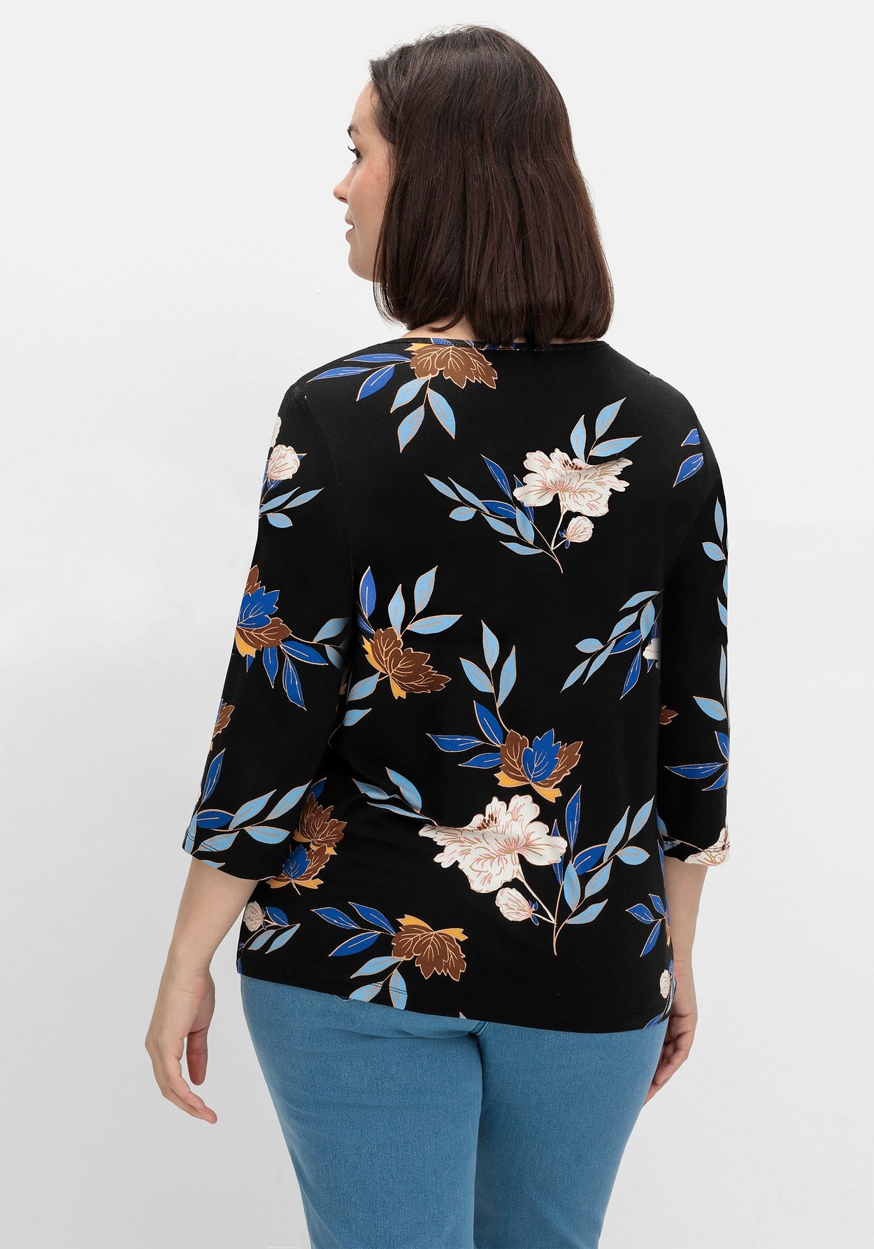 Sheego 3/4-Arm-Shirt »3/4-Arm-Shirt mit Blumenprint, aus Viskosejersey«, mit Blumenprint, aus Viskosejersey