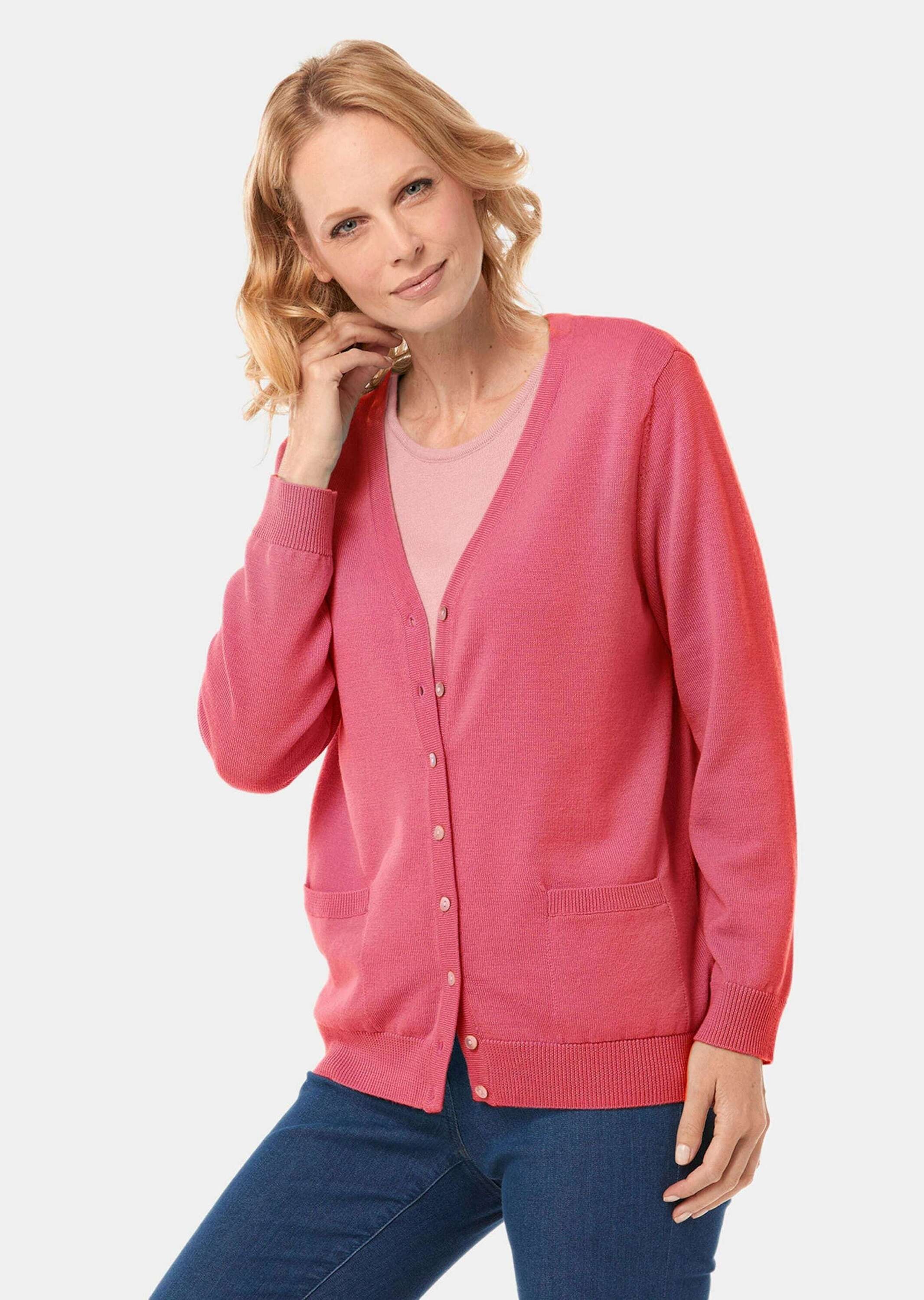 GOLDNER Strickjacke »Kurzgröße Uni Merino-Cardigan Langarm« Rippenbündchen