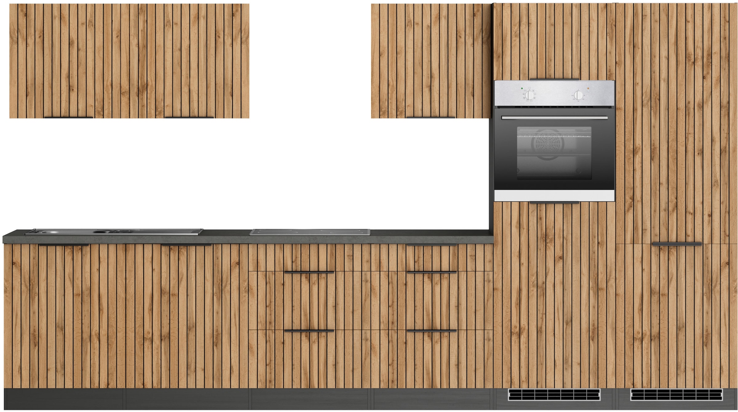 KOCHSTATION Küchenzeile »KS-Lagos, Breite 360 cm, wahlweise mit E-Geräten« Ceran-oder Induktionskochfeld, Spüle edelstahl oder schwarz