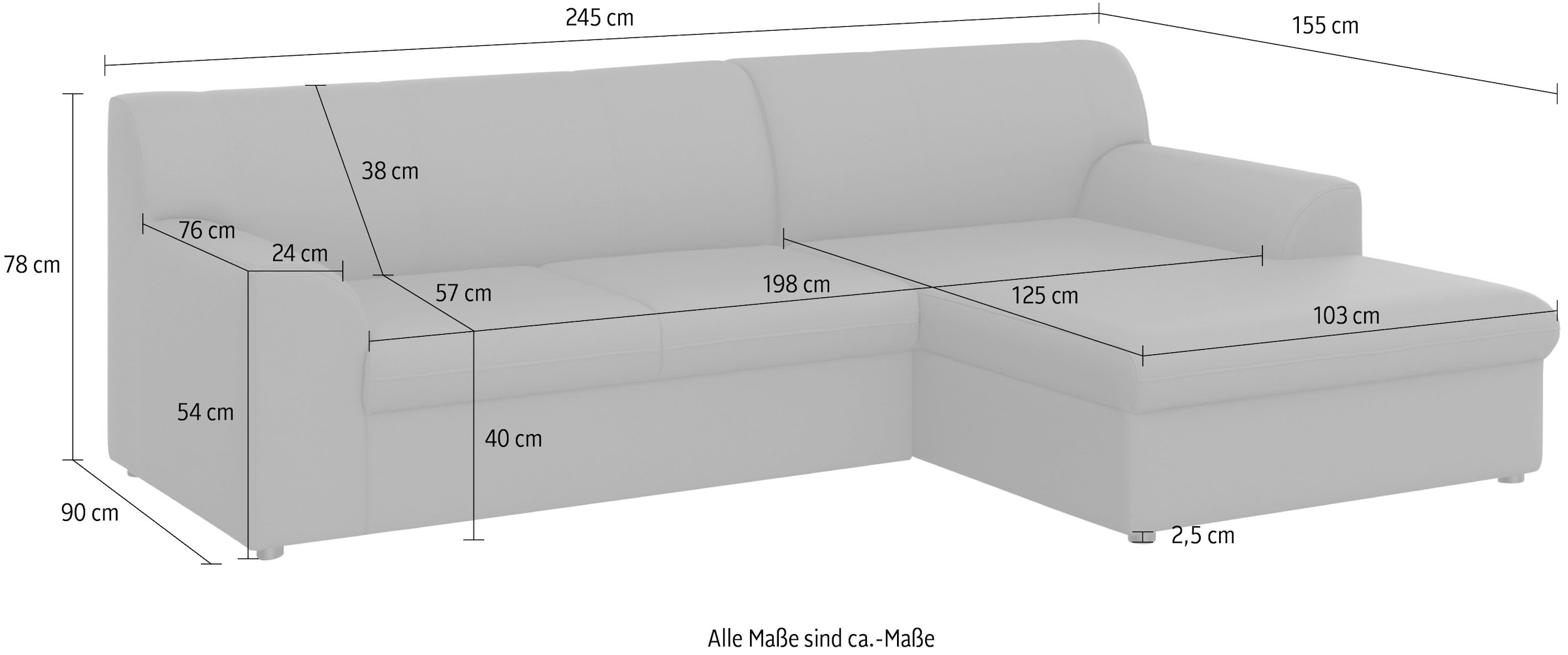 DOMO collection Ecksofa »Topper, elegant und zeitlos, kompaktes Stellmaß 245/155cm, L-Form« mit Recamiere, wahlweise mit Schlaffunktion