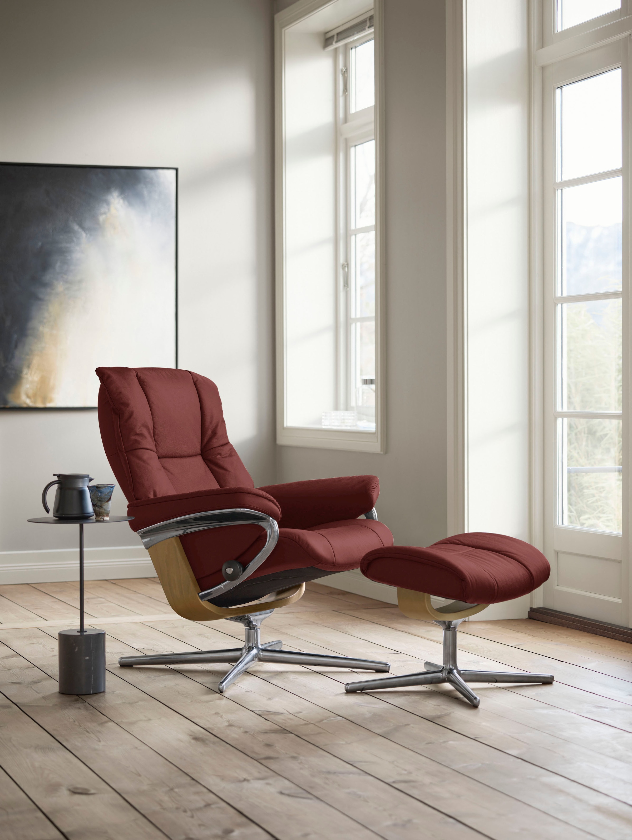 Stressless® Relaxsessel »Mayfair«, (Set, Relaxsessel mit Hocker), mit Hocker, mit Cross Base, Größe S, M & L, Holzakzent Eiche