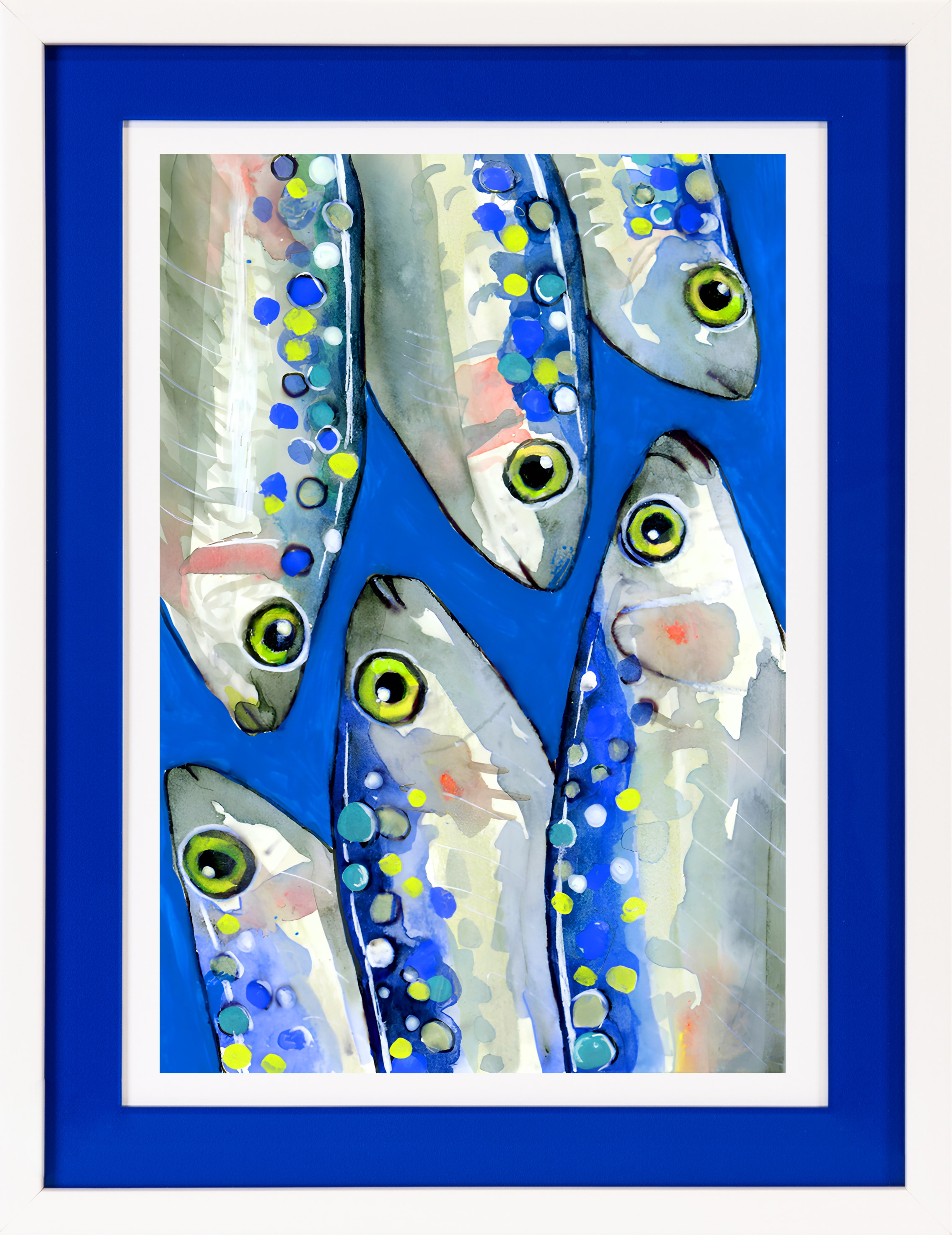 queence Bild mit Rahmen »Fische, Fischbild, blau, blautöne« Kunst | Tiere | Wassertiere 1 Stk. tlg. Poster mit buntem Acrylglas Passepartout